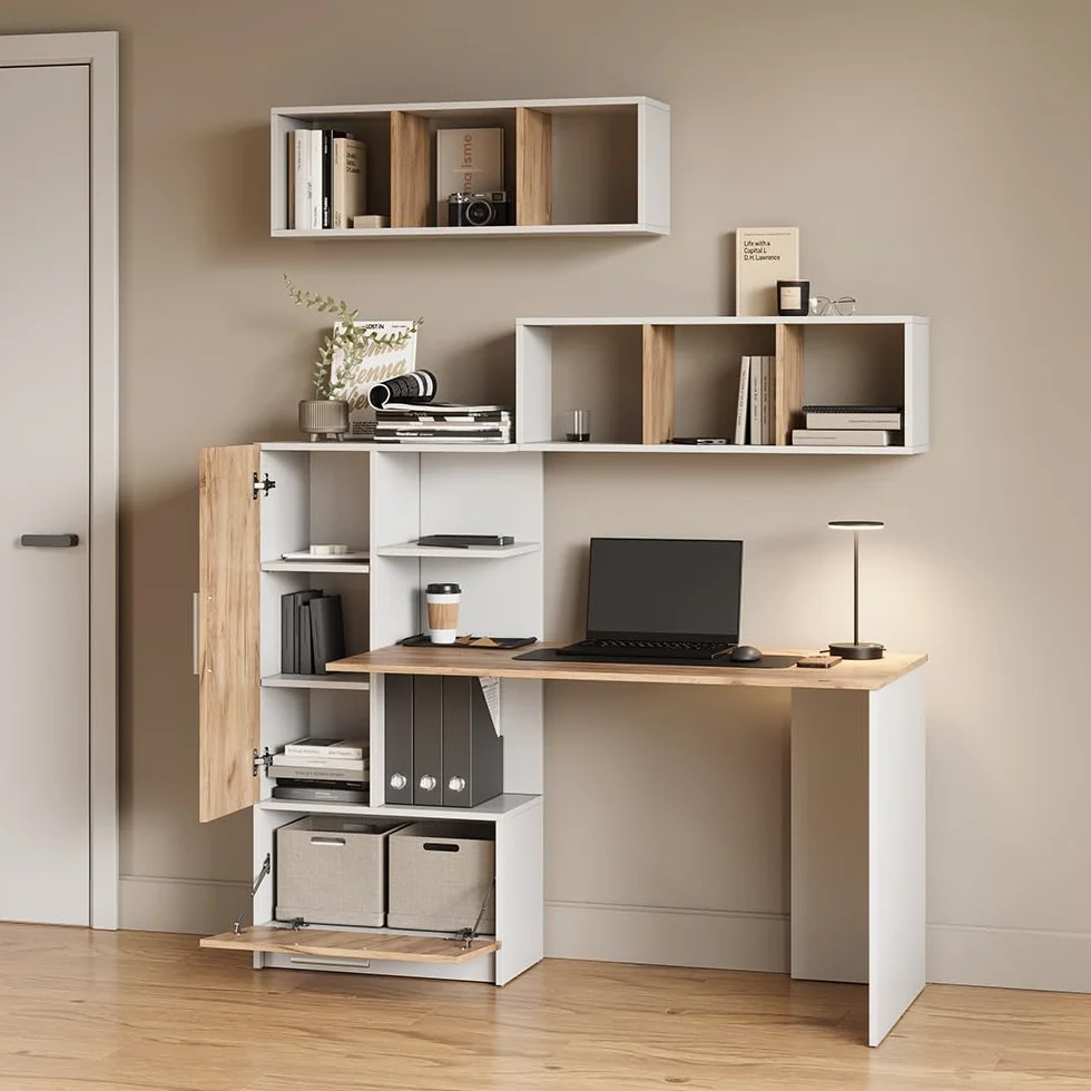 Livinity Estante de Pared Lorena, Roble Blanco/Dorado, 90 x 30 cm Lote de 2