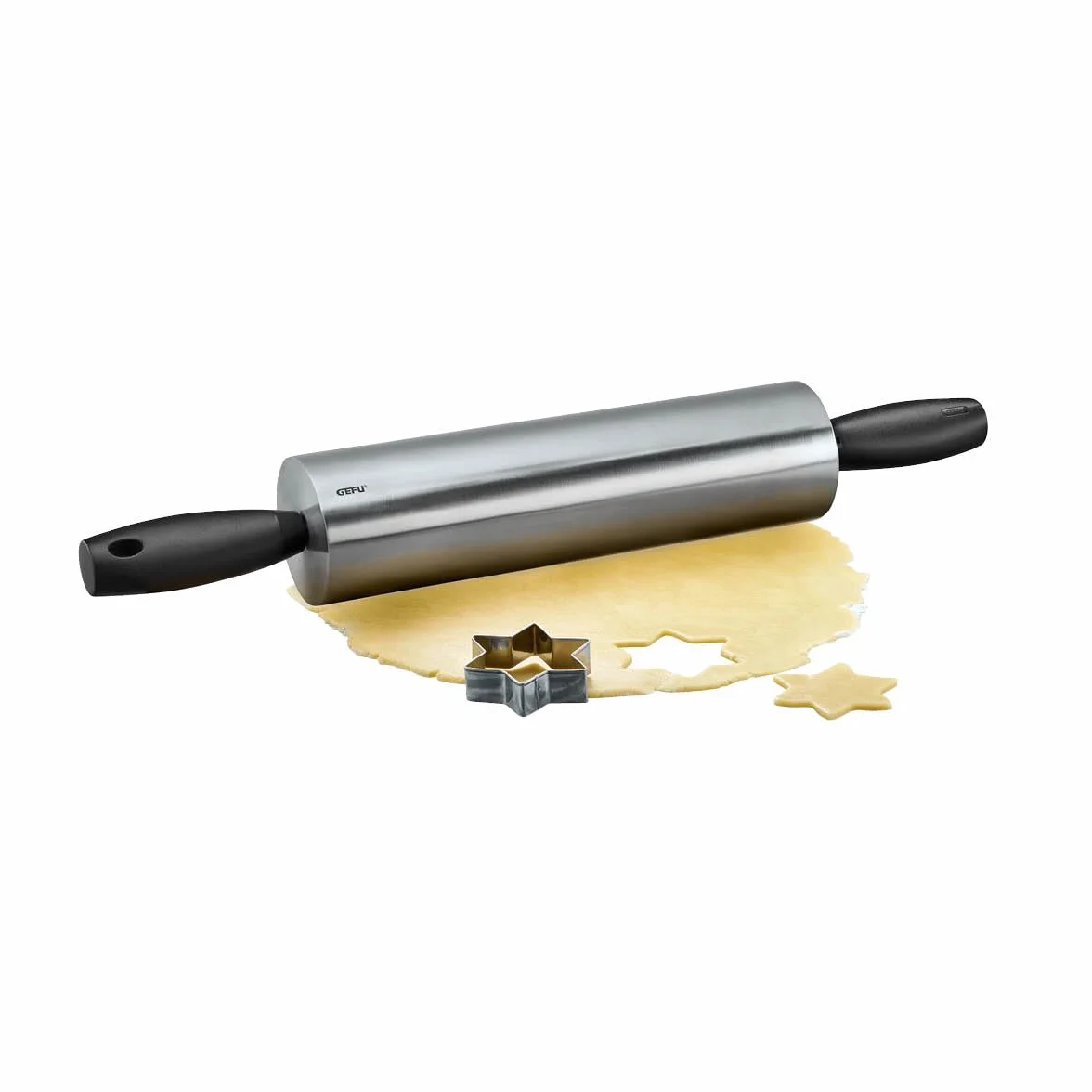 GEFU ROTOLO Rodillo de amasar | Acero inoxidable y rodamientos de bolas | Para galletas, pizza, fondant y pasteles | Ergonómico e higiénico