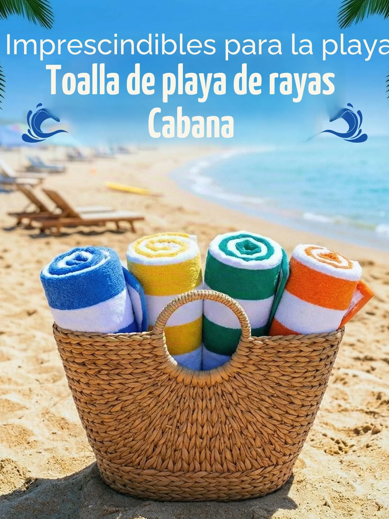 Toallas de Playa 100% Algodón 76x152 cm Juego de 4 - Rayas Multicolor