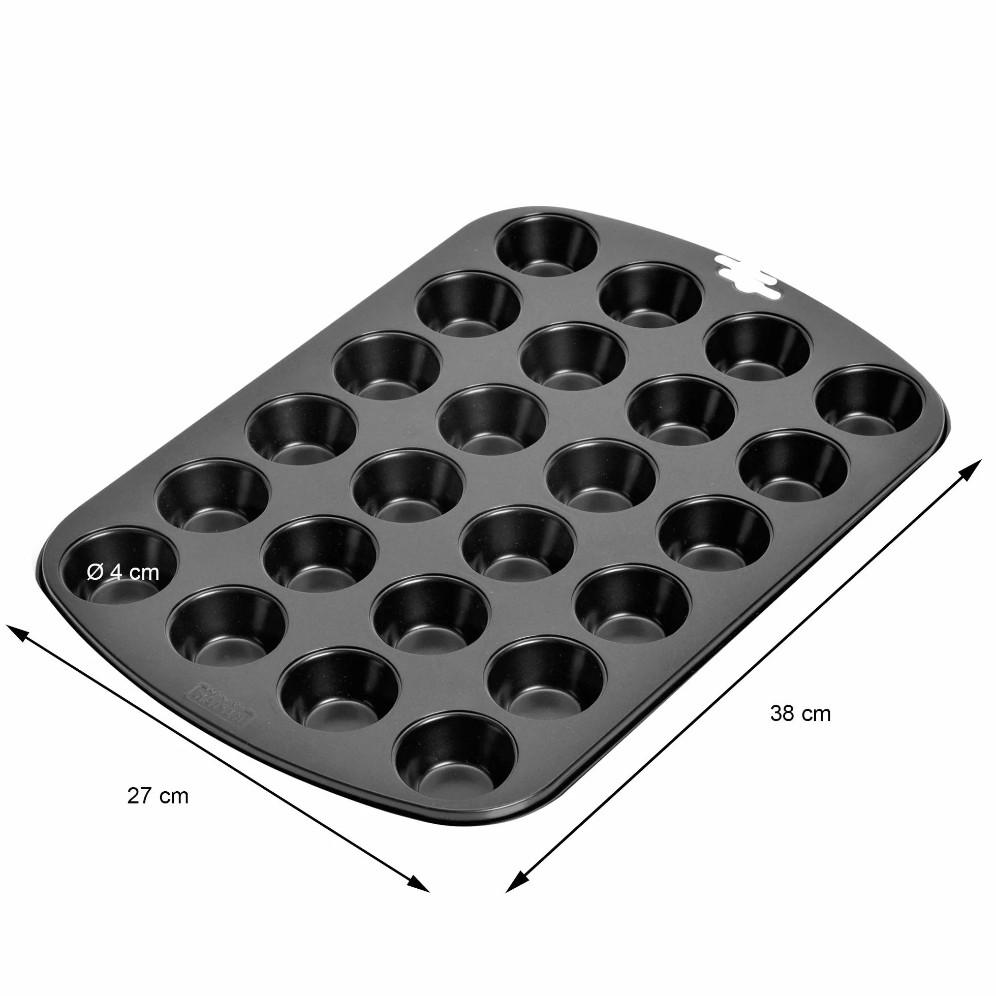 ORIGINAL KAISER - Molde 24 Mini Magdalenas, Molde para Mini Muffins de 38 x 27, Acero con Revestimiento Antiadherente, Negro