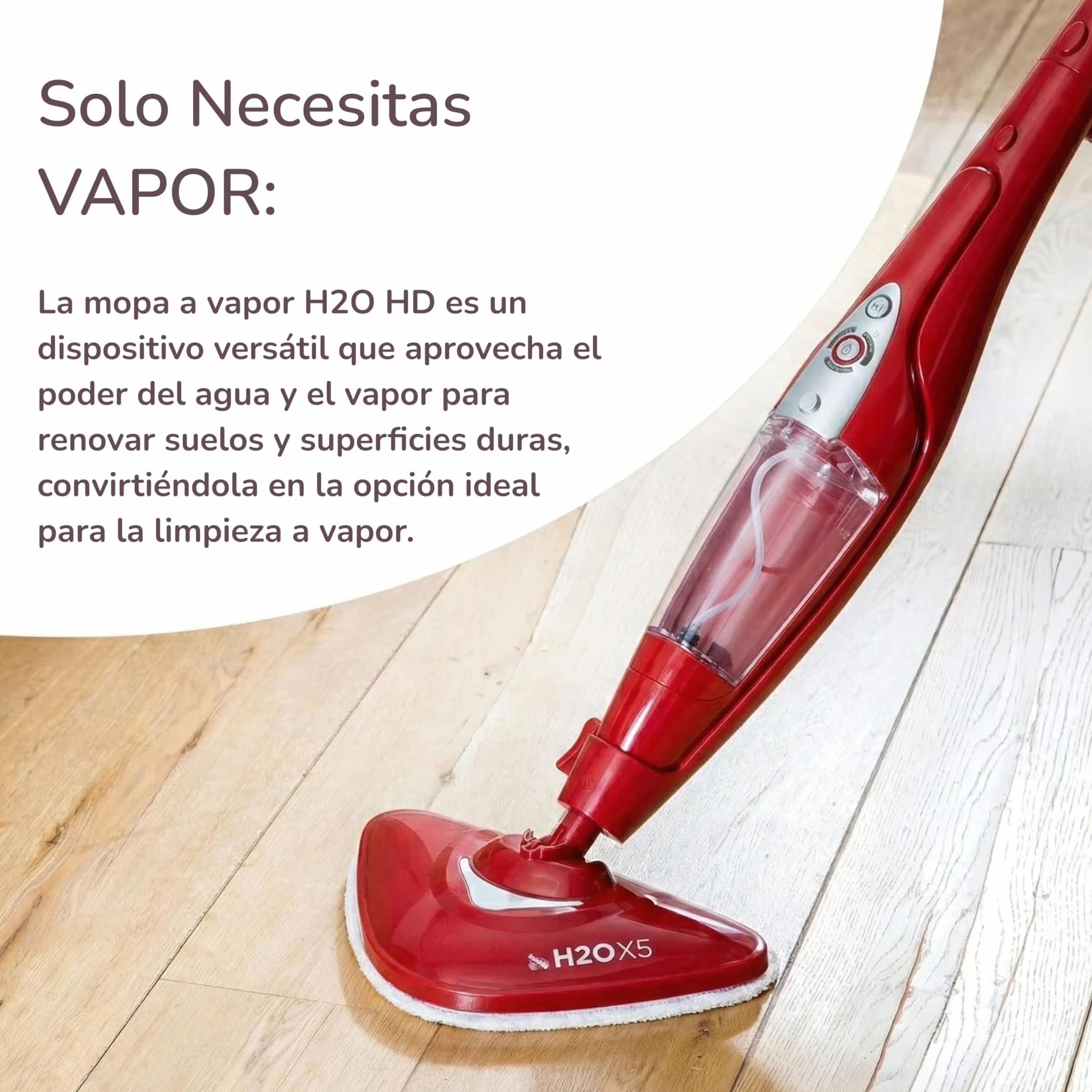 H2O X5+ Mopa A Vapor Y Limpiador De Mano 2 En 1 Rojo – Limpiador A Vapor Multifunción Suelos Alfombras Ventanas – Calienta En 15 Segundos – Sin Químicos