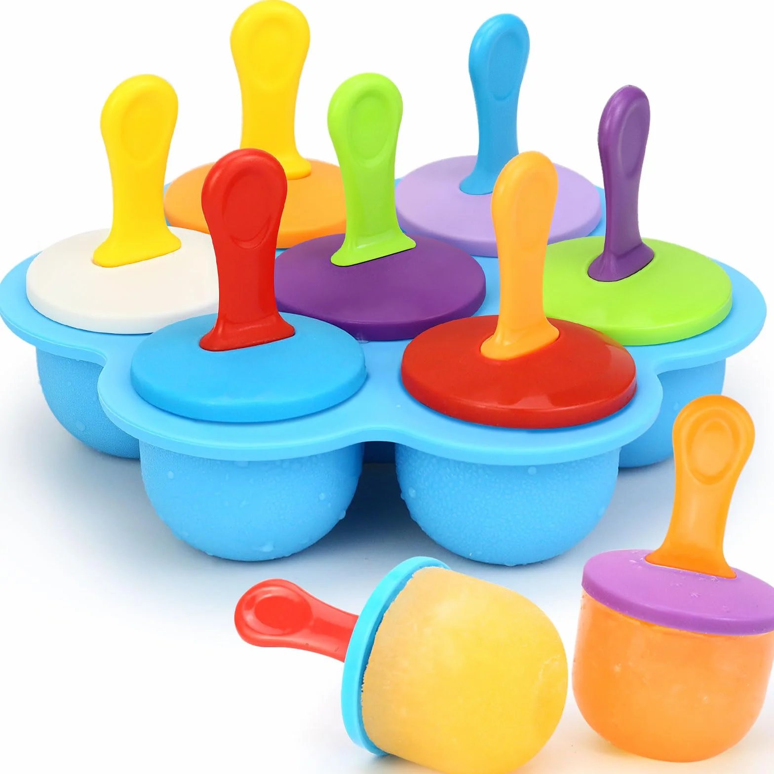 Molde Helados Silicona 7 Cavidades con Palo Sin BPA Apto Horno Lavavajillas Azul