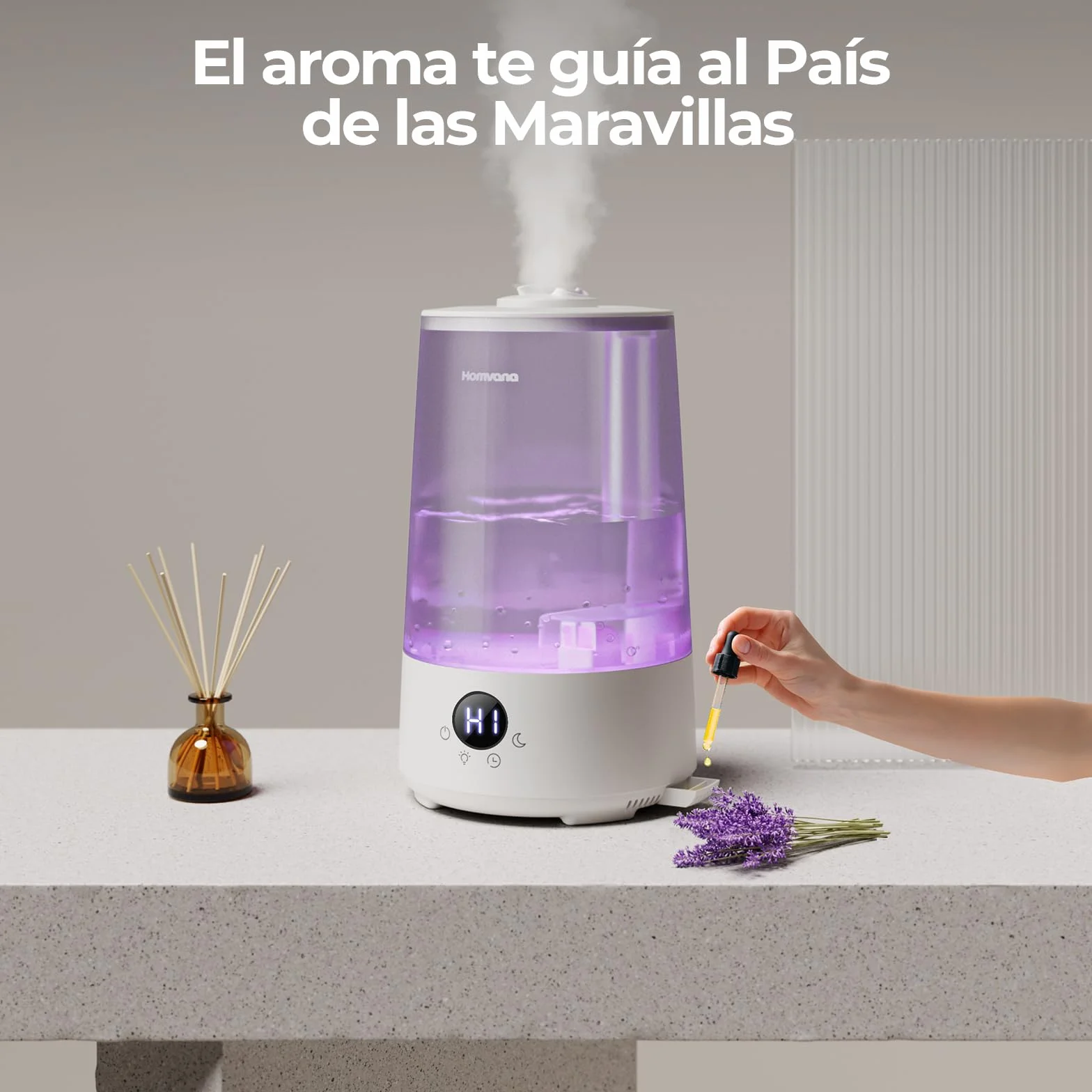 Homvana Humidificador Bebes Mocos y Tos 3.6L Cool Mist Silencioso Top-Fill 34 Horas BPA Free Gris