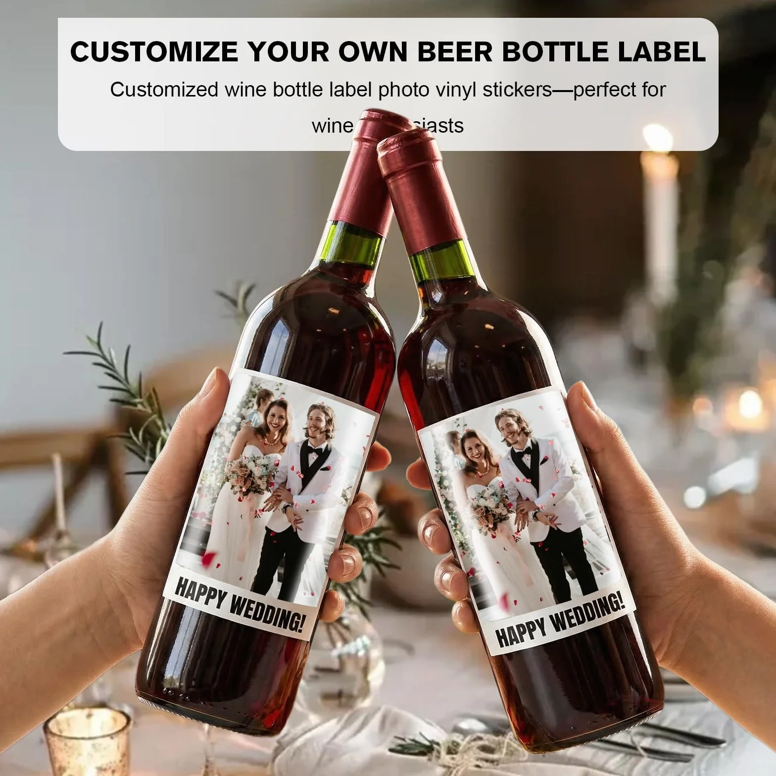 Etiquetas personalizadas para vino, pegatinas de vinilo impermeable pack 16 unidades