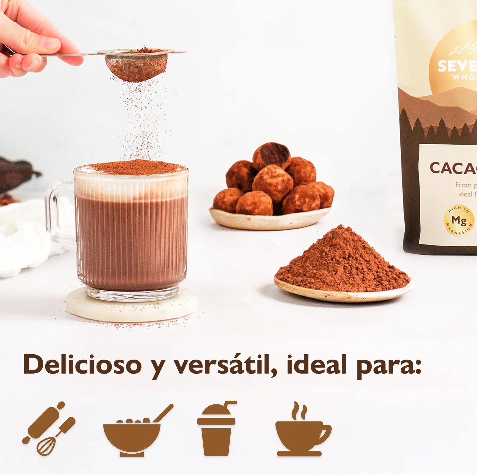 Sevenhills Wholefoods Cacao en Polvo 400g Sin Alcalinizar Alto en Hierro y Magnesio Premium Puro