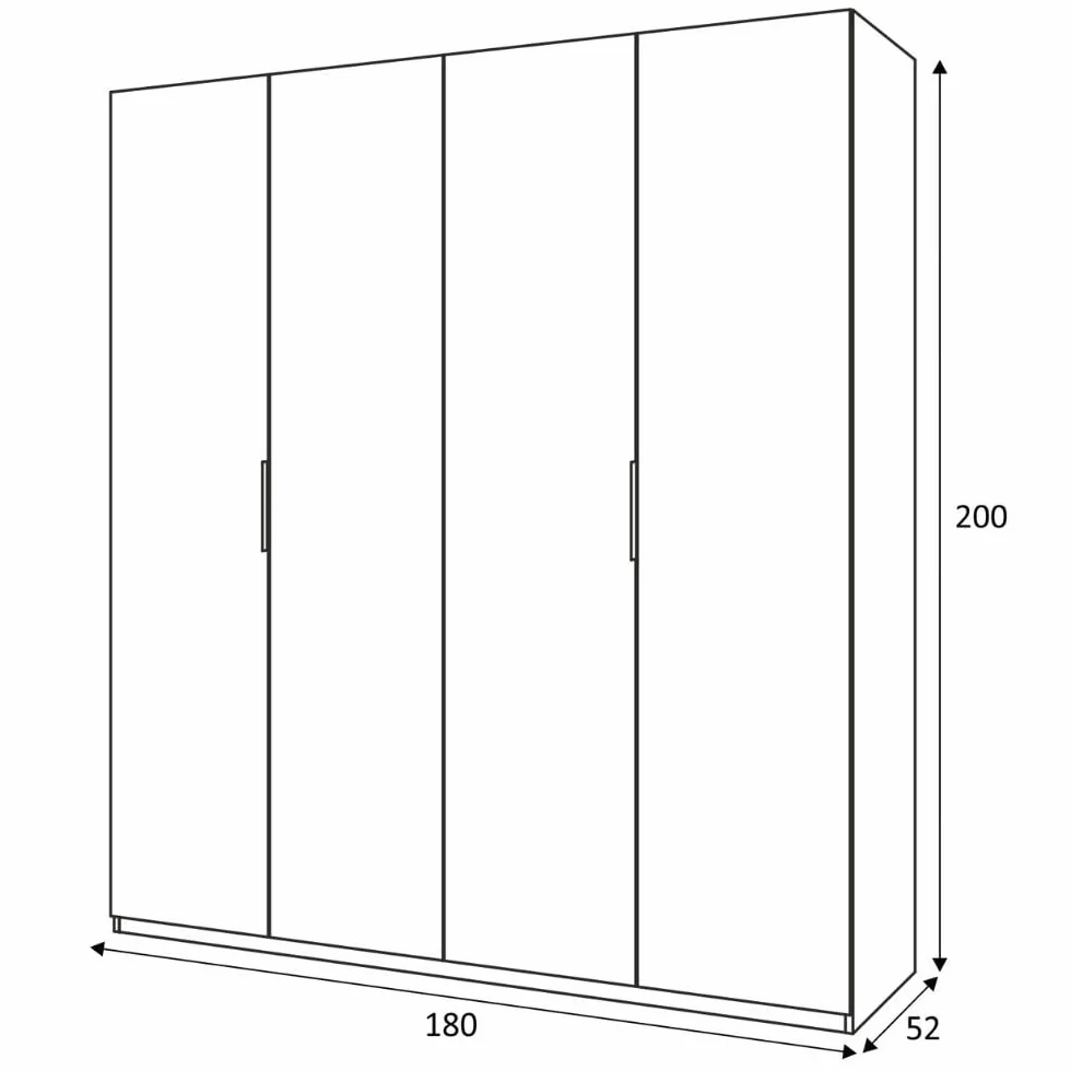 Mobelcenter - Armario 4 Puertas Blanco - Armario Matrimonio 200 cm de Altura - Acabado Color Blanco Brillo - Medidas: Ancho: 180 cm x Fondo: 52 cm x Alto: 200 cm - (0537)
