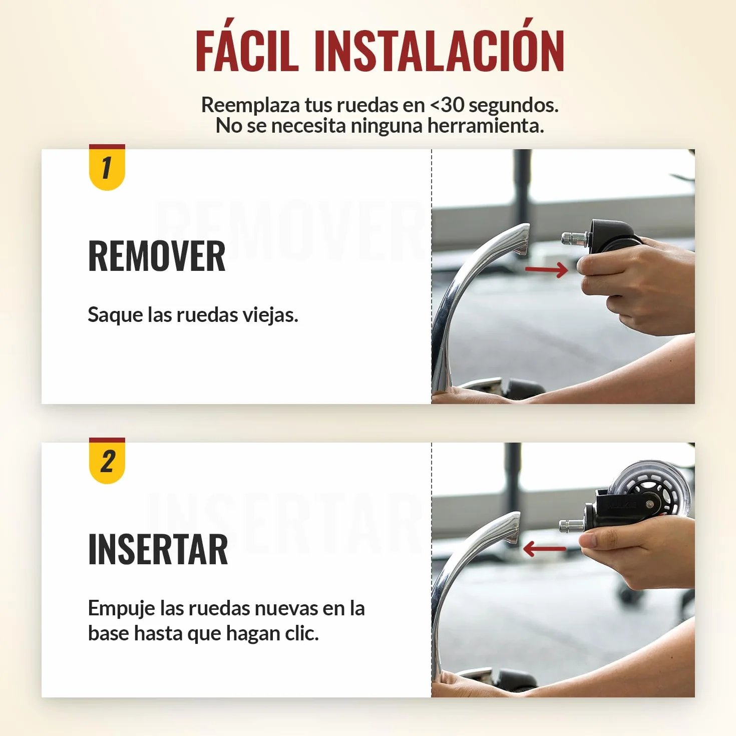 Ruedas para Silla Oficina Set de 5 - Ruedas para Muebles 11mm Suelo Madera y Alfombra - Reemplazo Silla Oficina Goma Silencioso