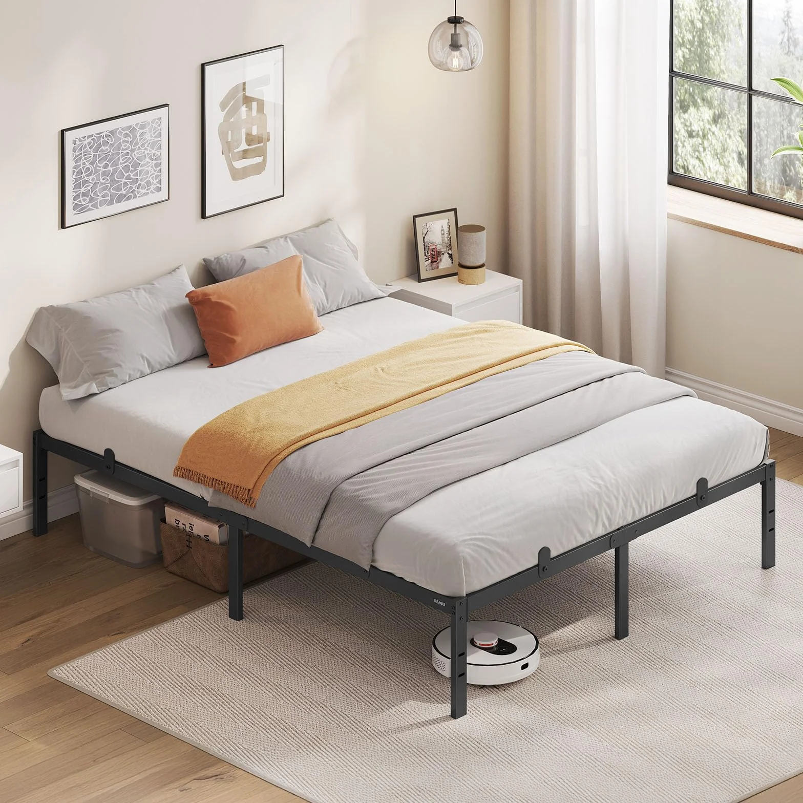 VASAGLE Marco de Cama Doble, para Colchón de 135 x 190 cm, de Metal, Organización del Espacio, Moderno, para Invitados, Fácil Montaje, Negro Tinta RMB136B01