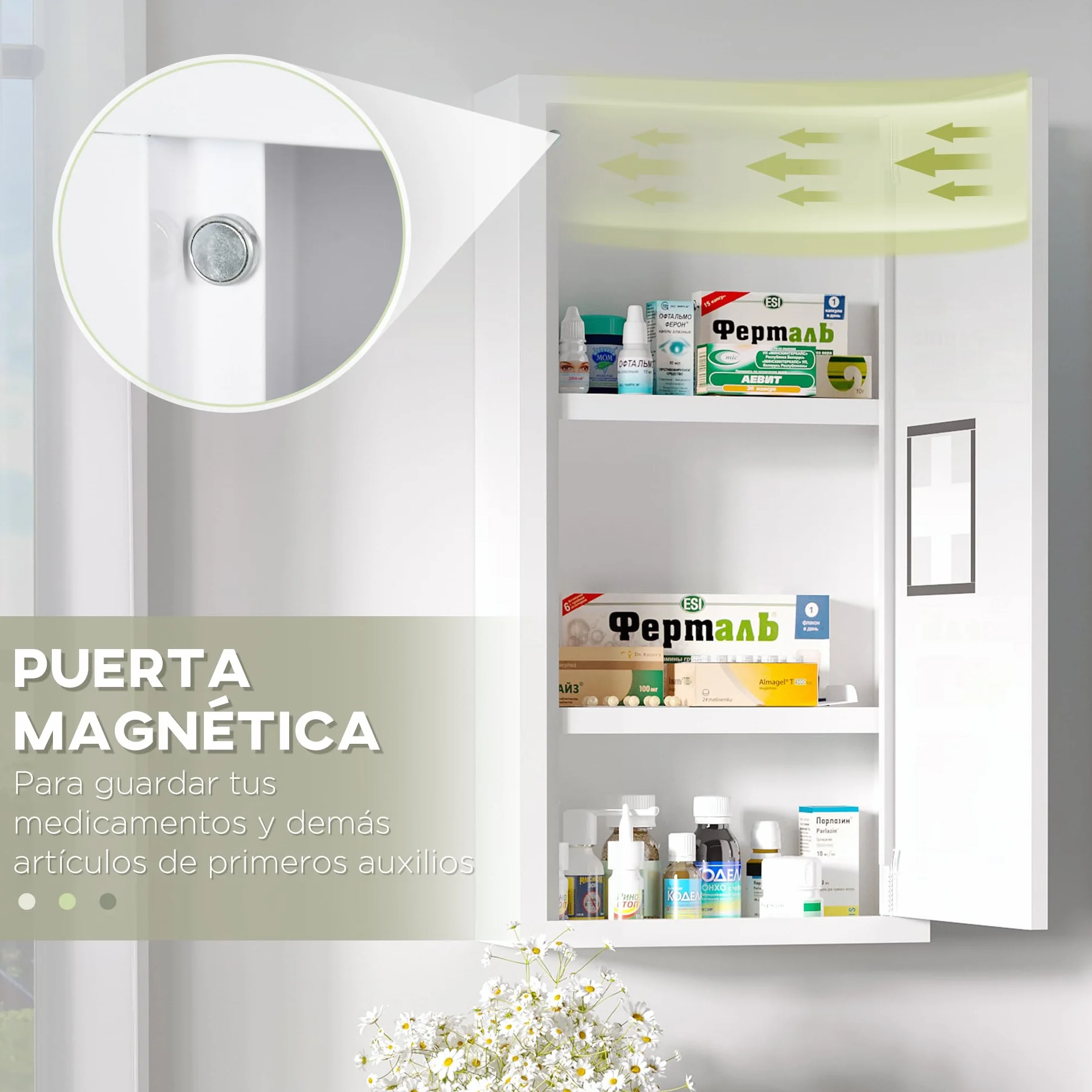 kleankin Botiquín de Pared de Acero 3 Niveles con Puerta Magnética 30x12x60 cm Blanco