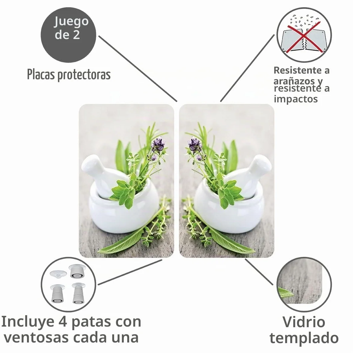 WENKO Placas protectoras cocina Mod Jardín de hierbas ajustable altura vidrio 30x52 cm juego 2