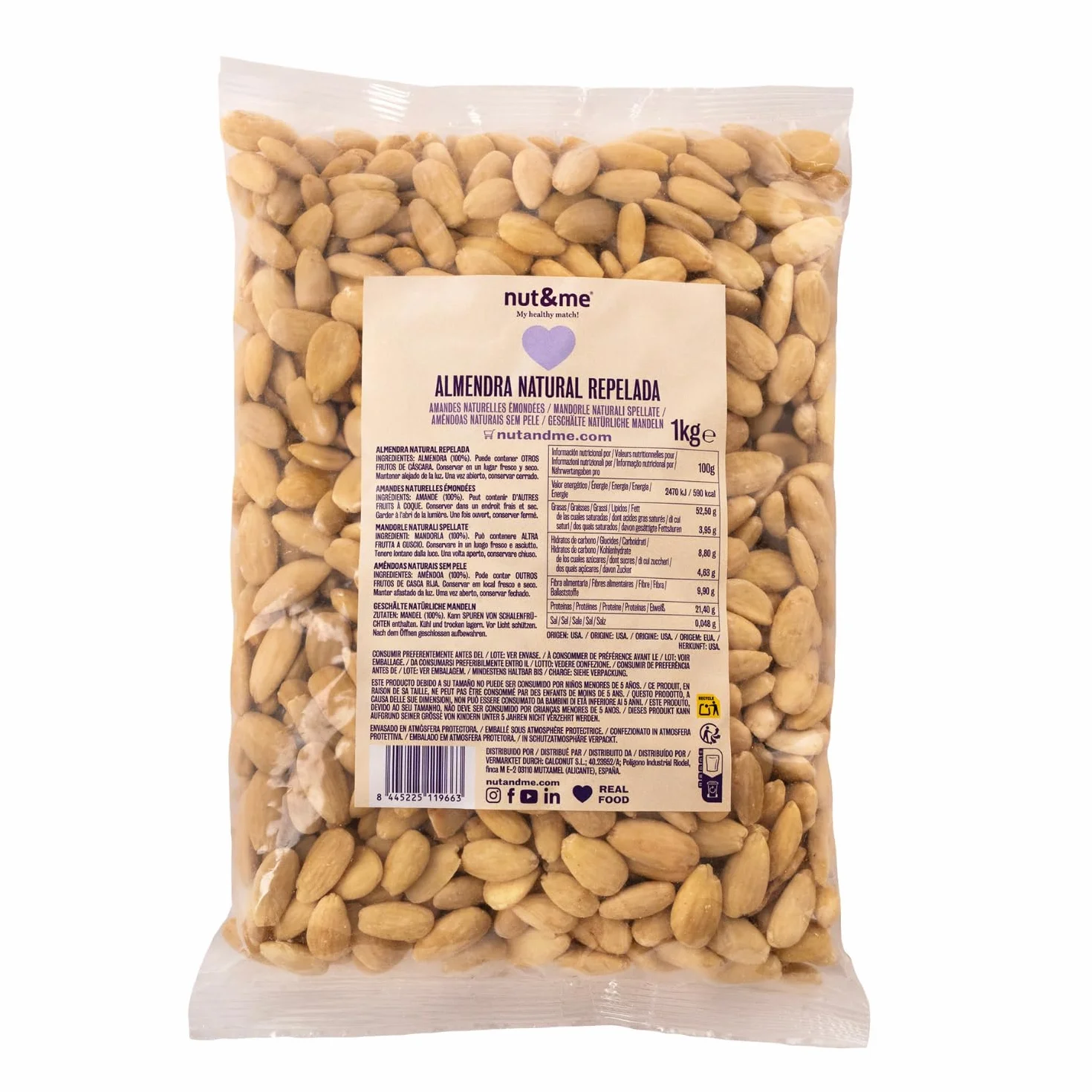 Almendra cruda sin piel 1 kg nut&me | Almendras peladas sin aditivos ni sal