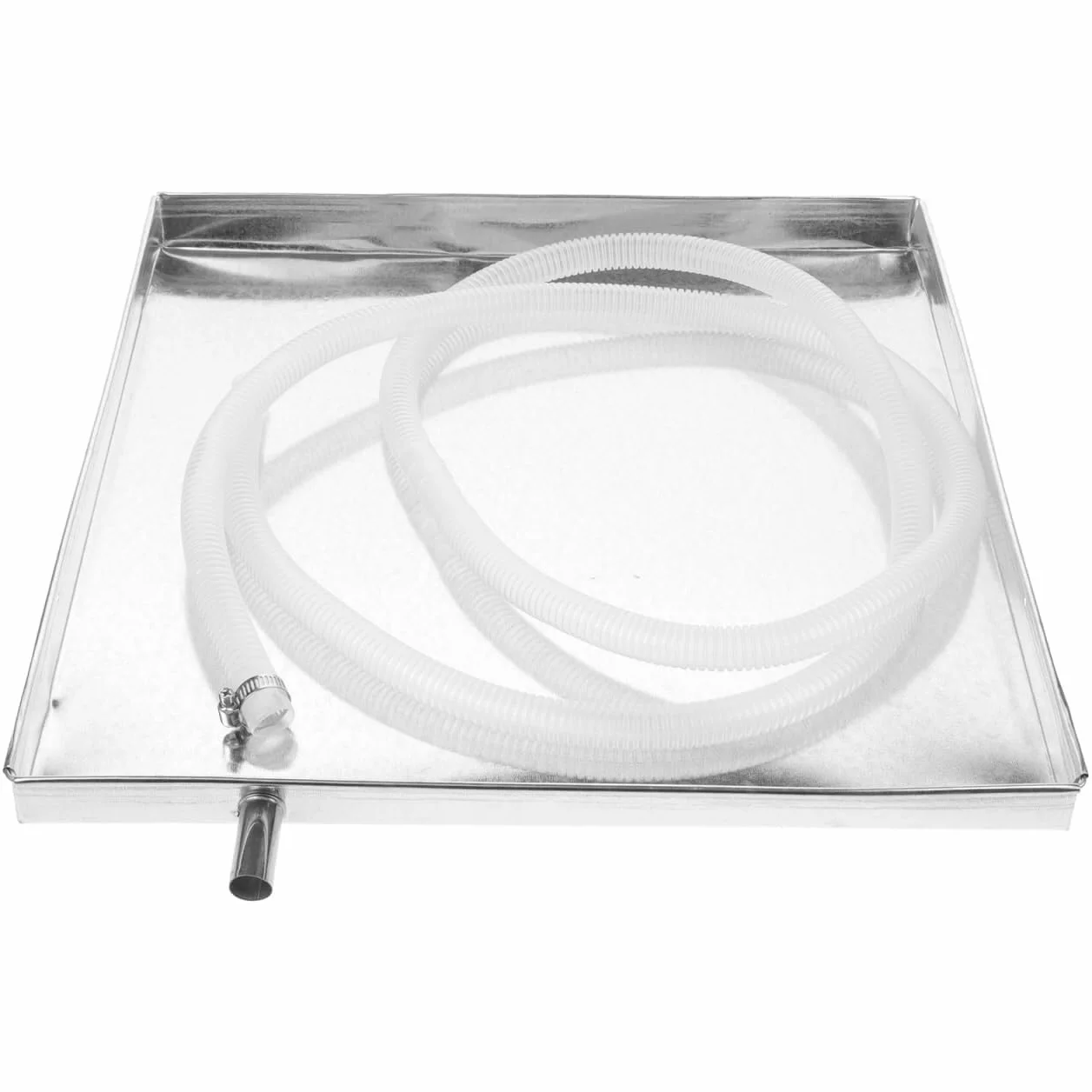 Bandeja De Drenaje De Condensado De Aire Acondicionado,Bandeja De Goteo De Acero Inoxidable con Kit De Manguera De Desagüe,Universal para Unidad Exterior,Tamaño 40 X 40 X 3,5 Cm