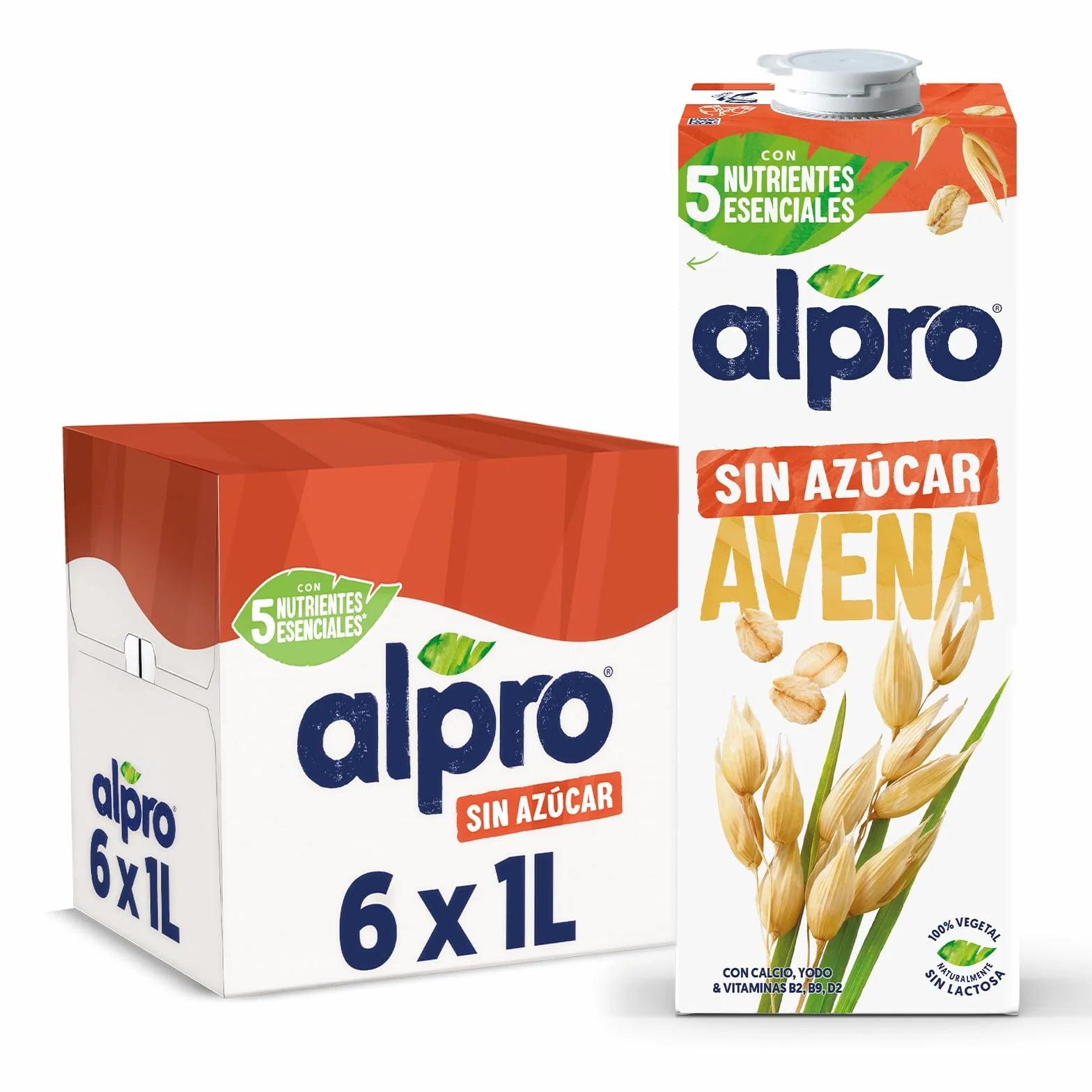 Alpro Bebida Vegetal de Avena sin Azúcar - Pack de 6 x 1L