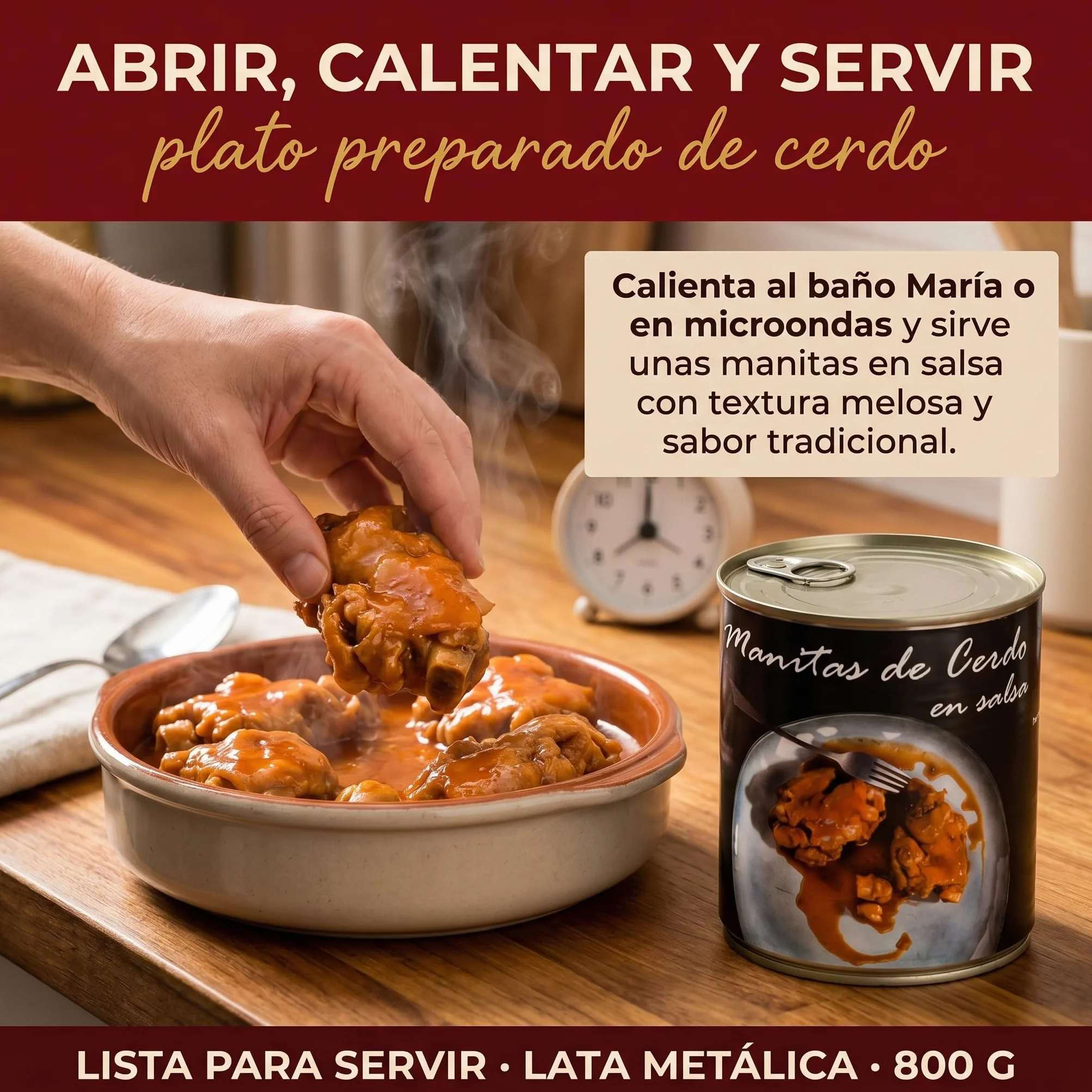 POLGRI Manitas de Cerdo en Salsa 800g Guisadas Receta Tradicional La Mancha Colageno Natural
