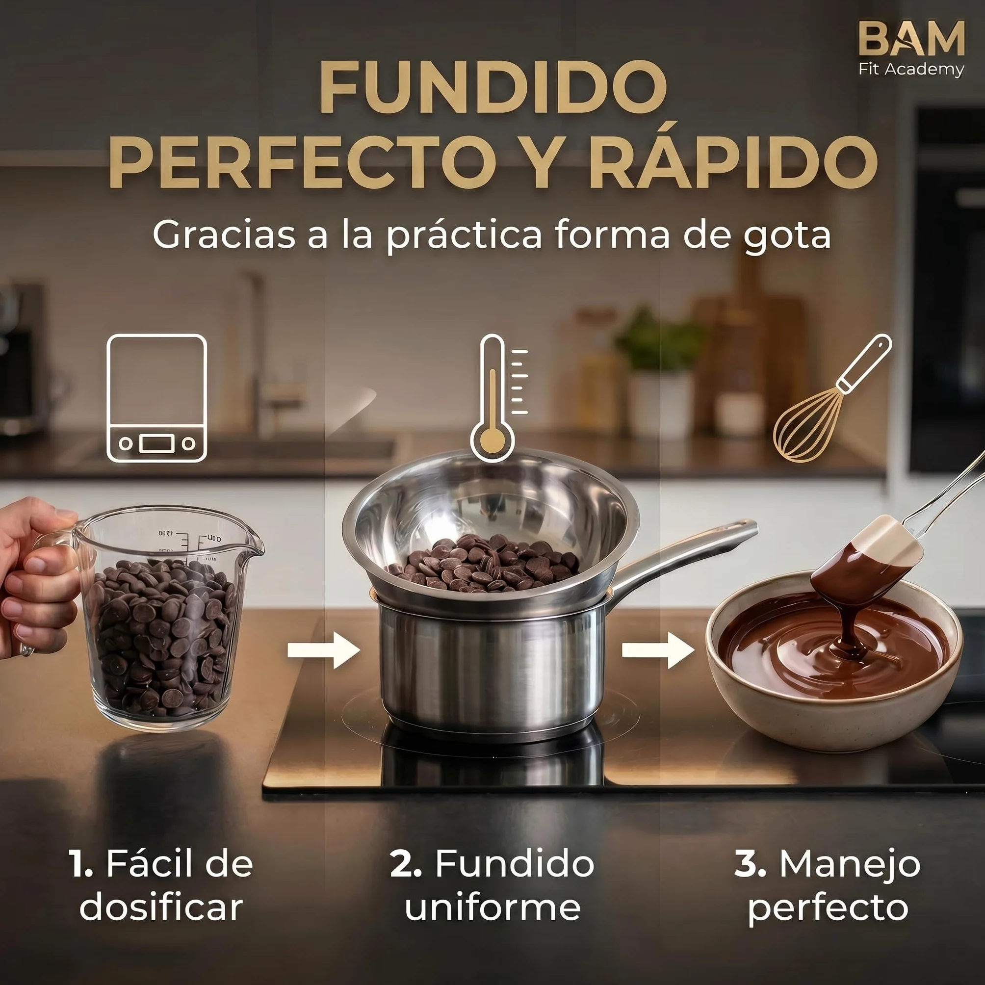 BAM Pepitas de Chocolate Negro sin Azúcar Añadido 250 g – Gotas de Repostería 55.4% Cacao