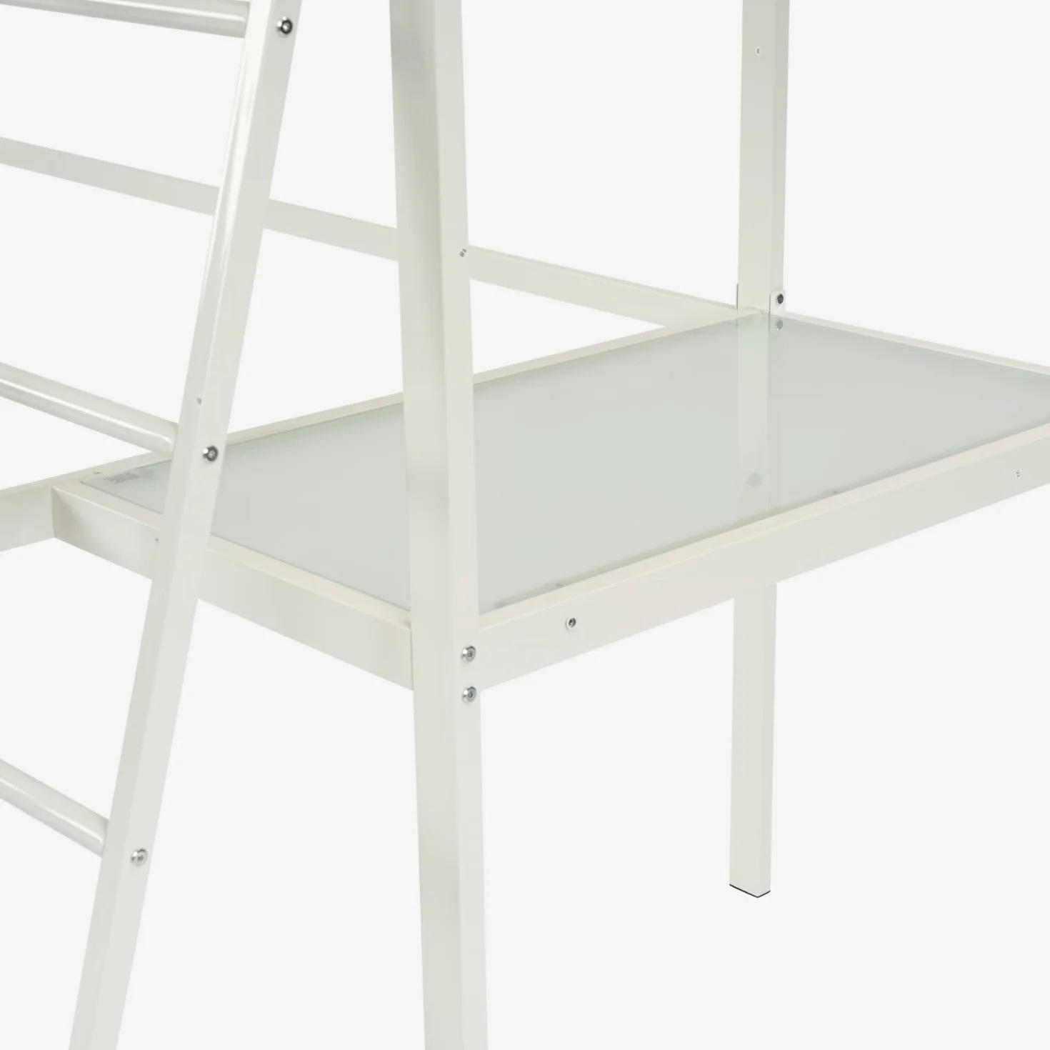 MEUBLE Cosy Literas Juveniles Cama Alta Estructura de Metal Doble 140 x 190 cm con Escalera y Escritorio para niños, Adolescentes y Adultos, Estilo Industrial, Blanco
