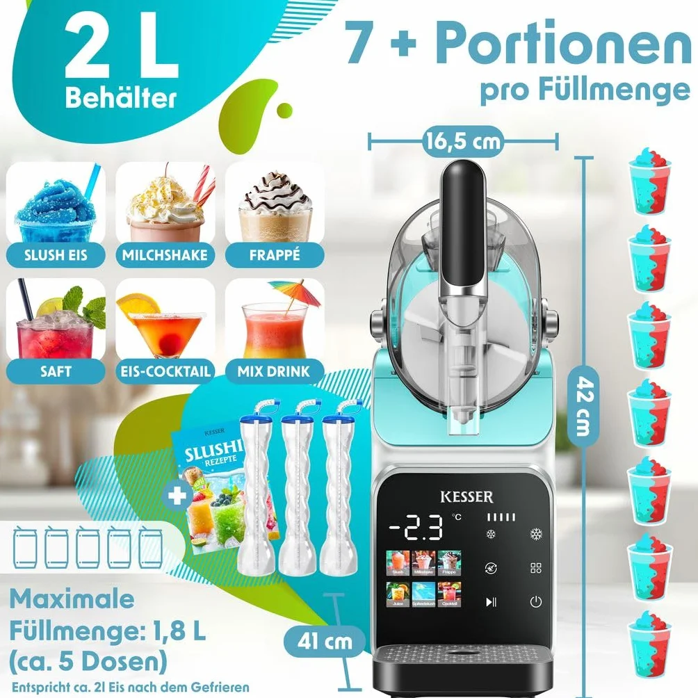 KESSER® Máquina de Slush 2L 6 Programas Hogar Fabricadora de Slush Helados Frappés Batidos