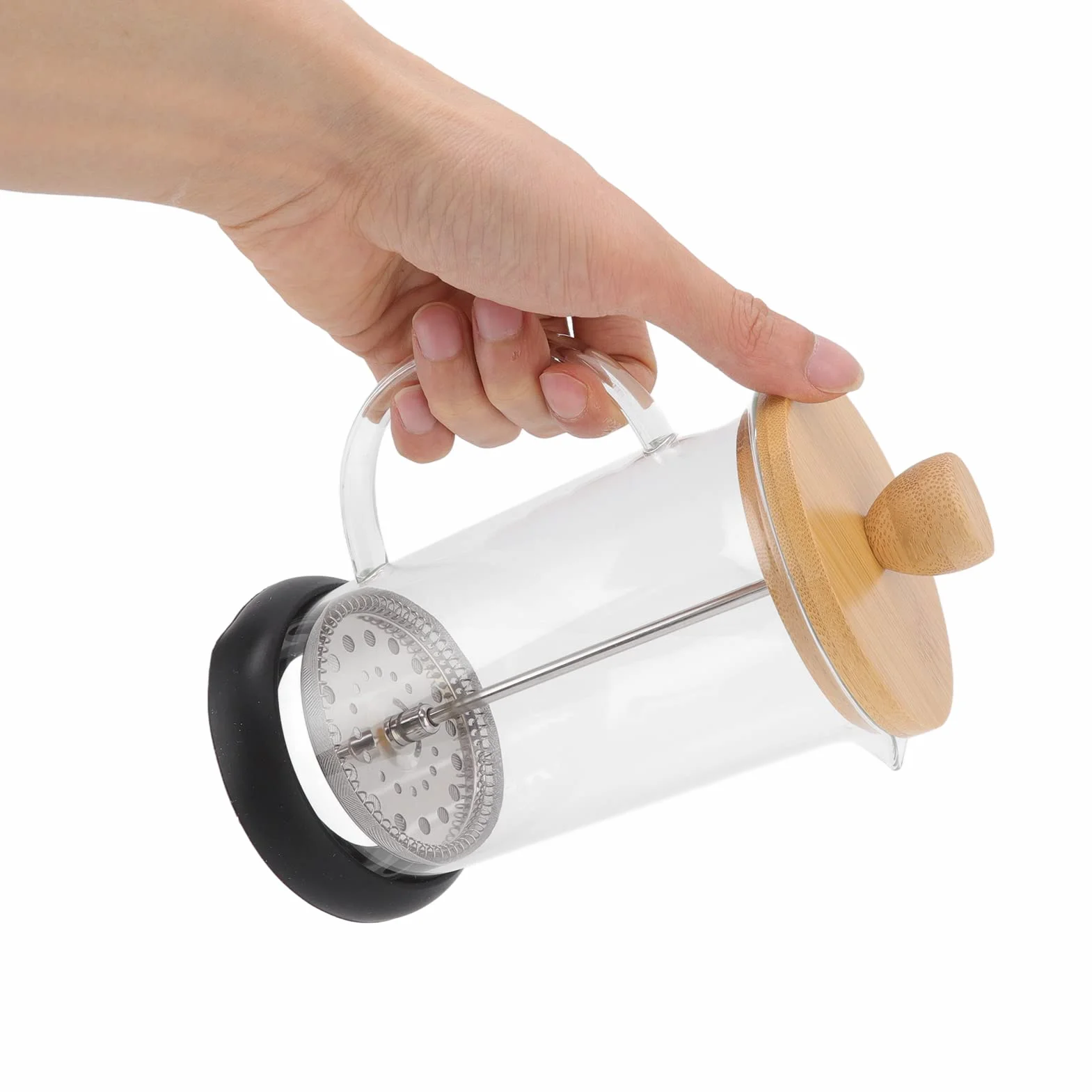 Prensa Francesa Vidrio Borosilicato 350ml Tapa Bambú Filtro Manual