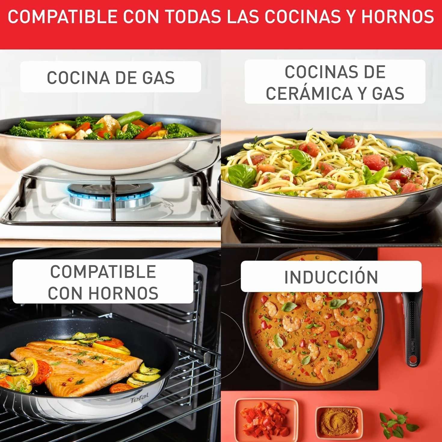 Tefal Ingenio Emotion Juego 3 Sartenes 22/24/28 cm Mango extraíble Apto inducción antiadherentes revestimiento titanio Thermo-signal