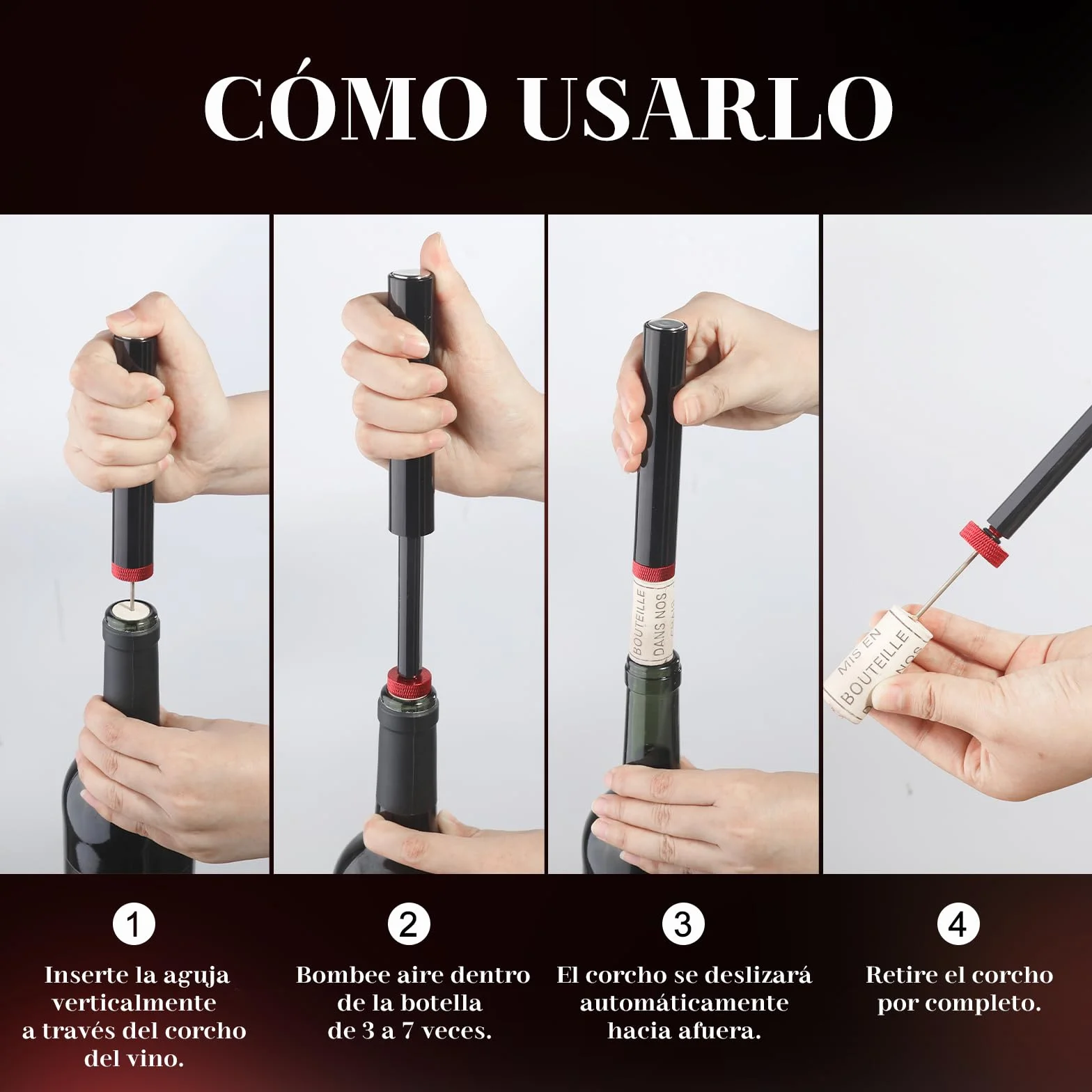 Elegear Sacacorchos Profesional Aleación de Aluminio, Abridor de Vino Aire Comprimido, Rojo