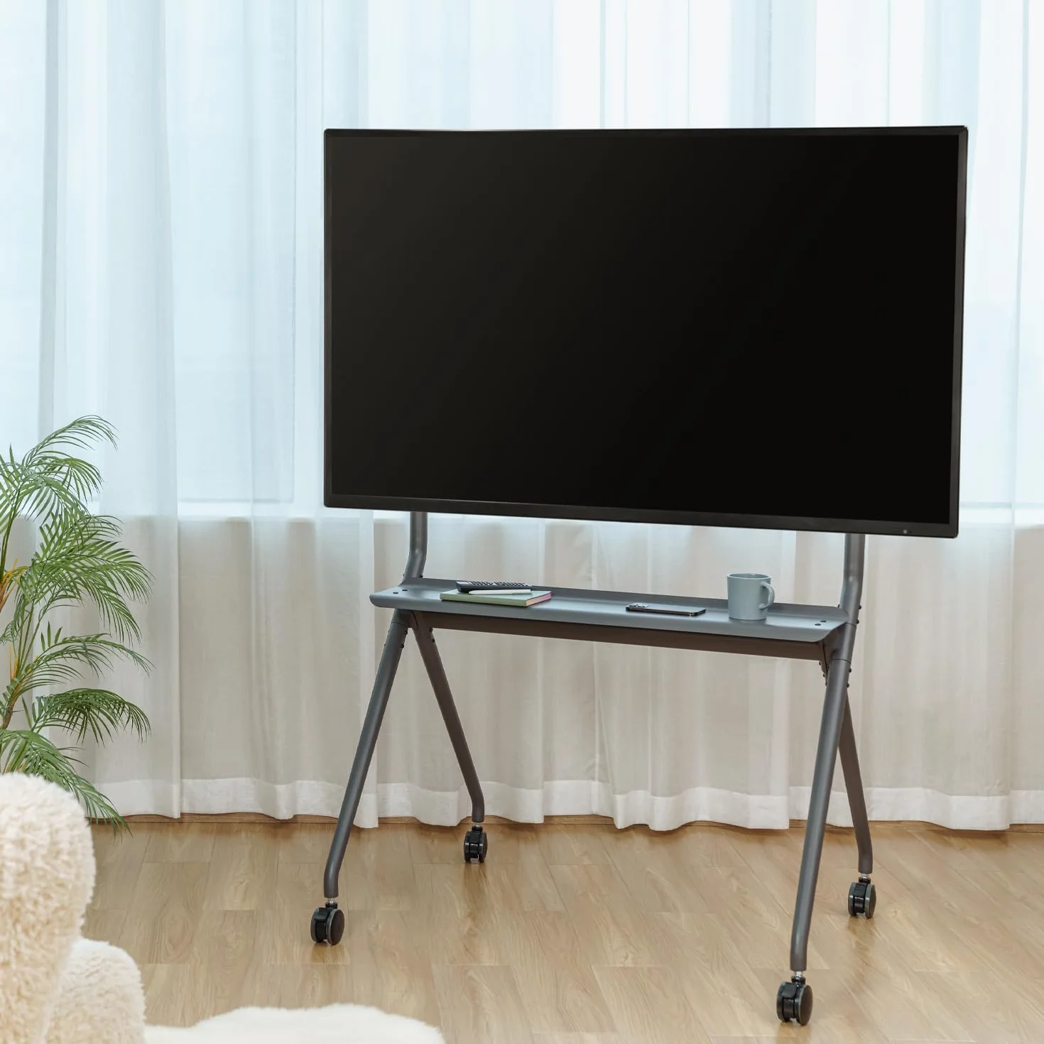 Aisens FT86FE-143 Soporte de Suelo Pro con Bandeja para TV hasta 120kg 50-86 Negro