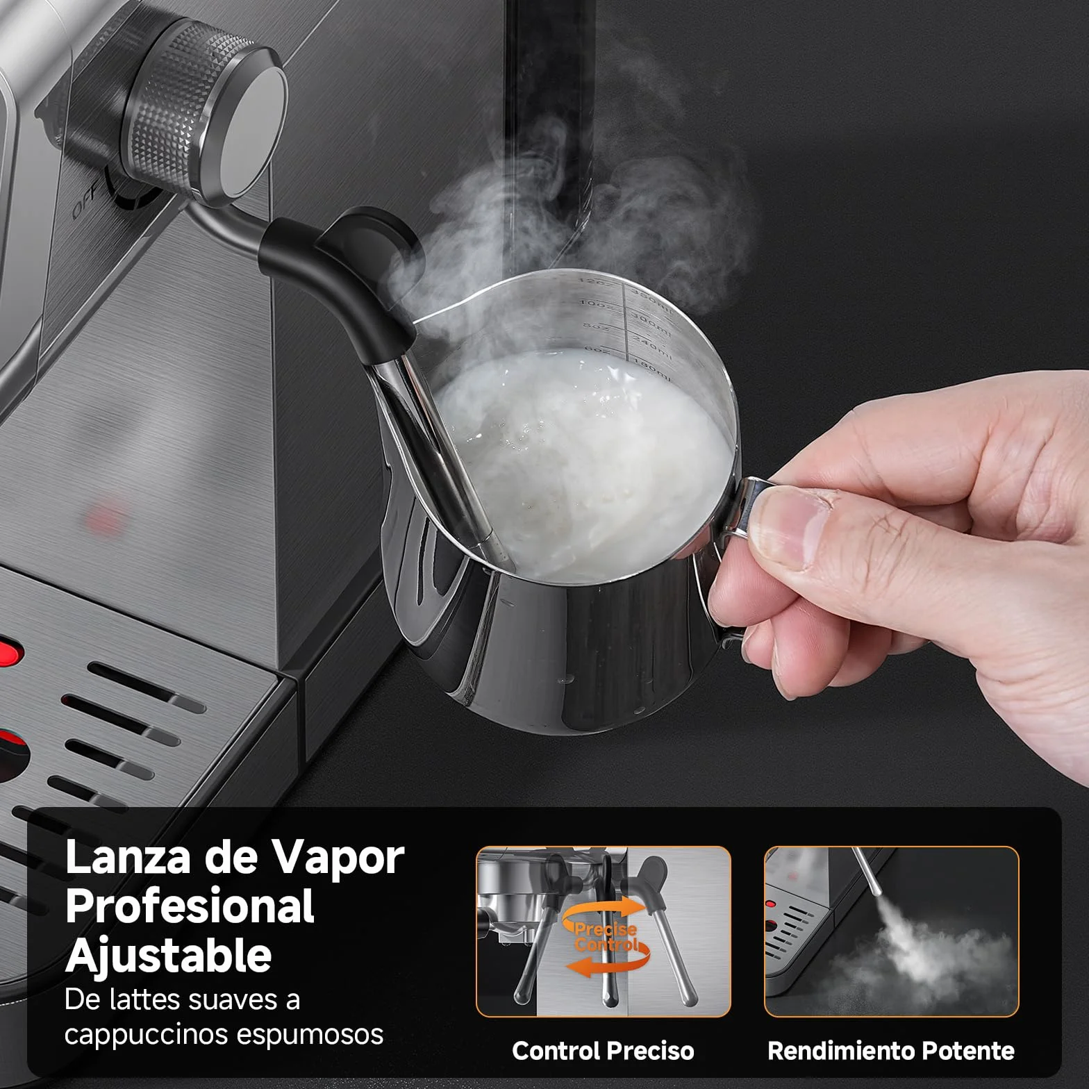 AMZCHEF Cafetera Espresso 20 Bar de Acero Inoxidable con Pantalla LED Táctil, Cafetera Express con Autolimpieza y Vaporizador de Leche, Compacta para Cappuccino y Latte, Ideal para Casa y Oficina