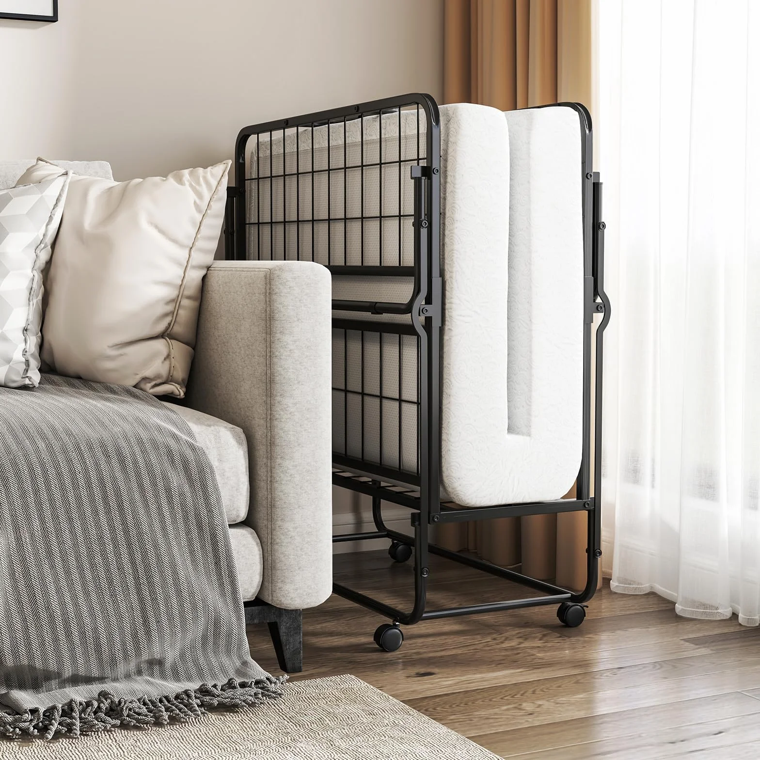 COSTWAY Cama Plegable 90 x 190 con Colchón, Cama Supletoria Plegable con Espuma de Memoria y Estructura Metálica, Individual de Invitado, Carga 220kg