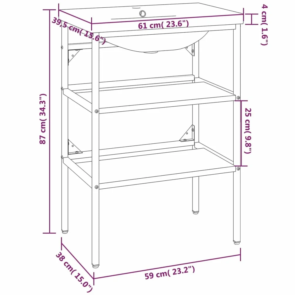 vidaXL Estructura de Baño con Lavabo Incorporado Soporte Lavadero Consola Cuarto de Baño Aseo Inodoro Lavamanos Muebles Hierro Negro