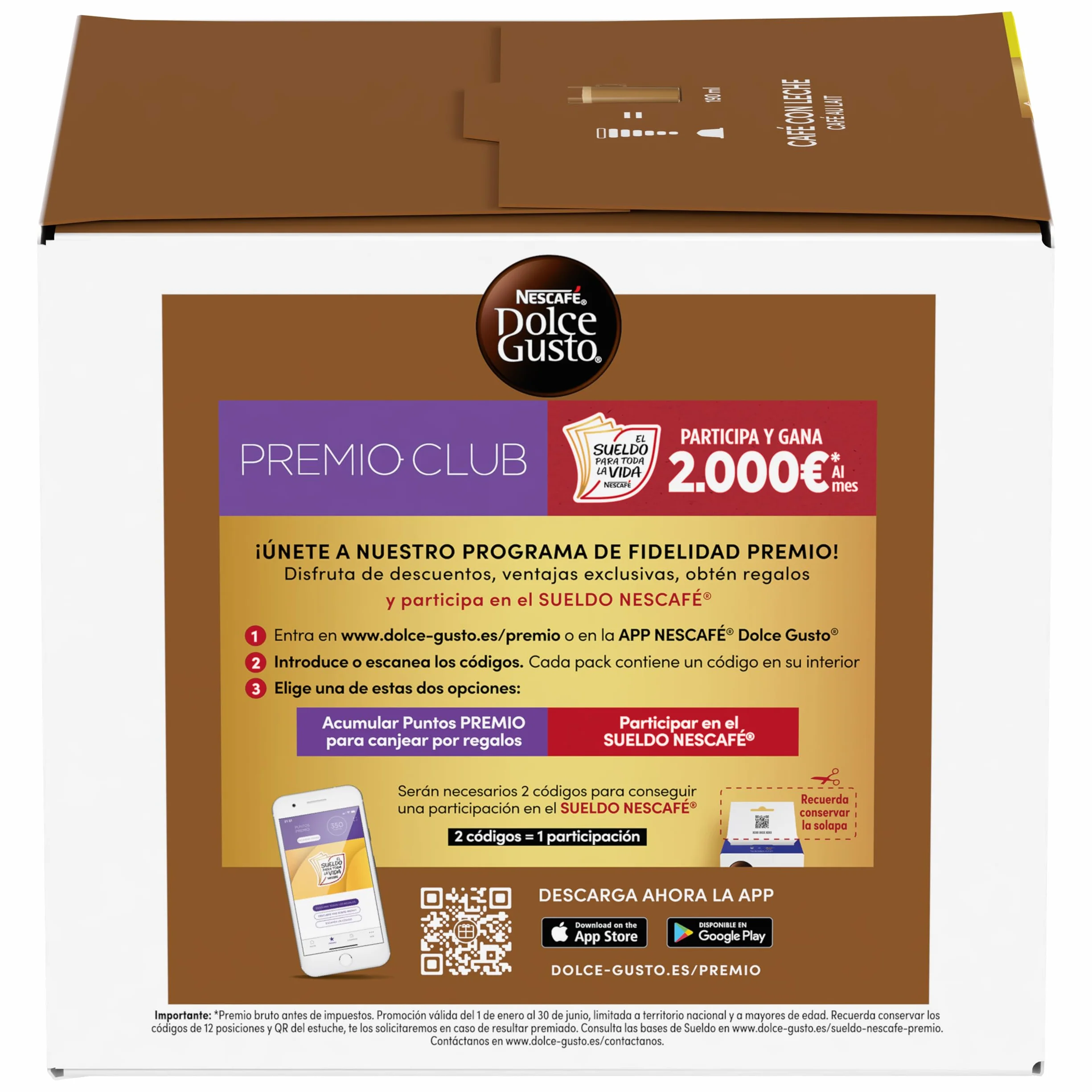 NESCAFÉ Dolce Gusto Café con Leche Cápsulas de Café, 90 Cápsulas (3 x 30), Intensidad 7