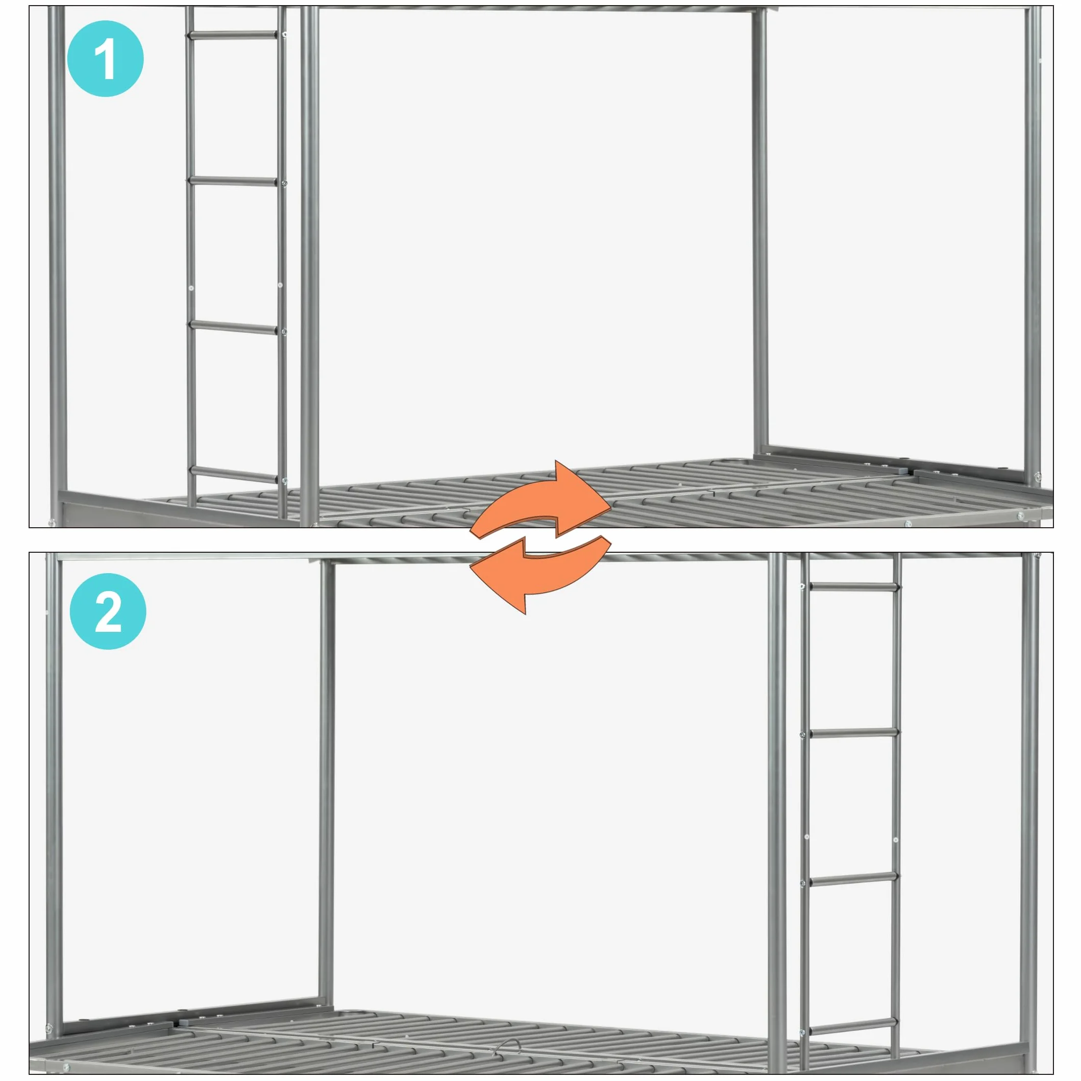 MEUBLE Cosy Literas Juveniles 90x190cm Marco de Cama con Sofá Plegable y Futón y Somier de Lamas de Metal, Estilo Industrial, para Dormitorio Infantil Hogar, Gris
