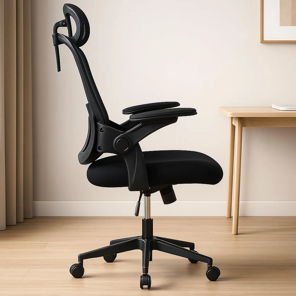 Silla de Oficina Ergonómica con Ruedas, Reposacabezas y Reposabrazos Ajustables, Respaldo de Malla Transpirable, Soporte Lumbar