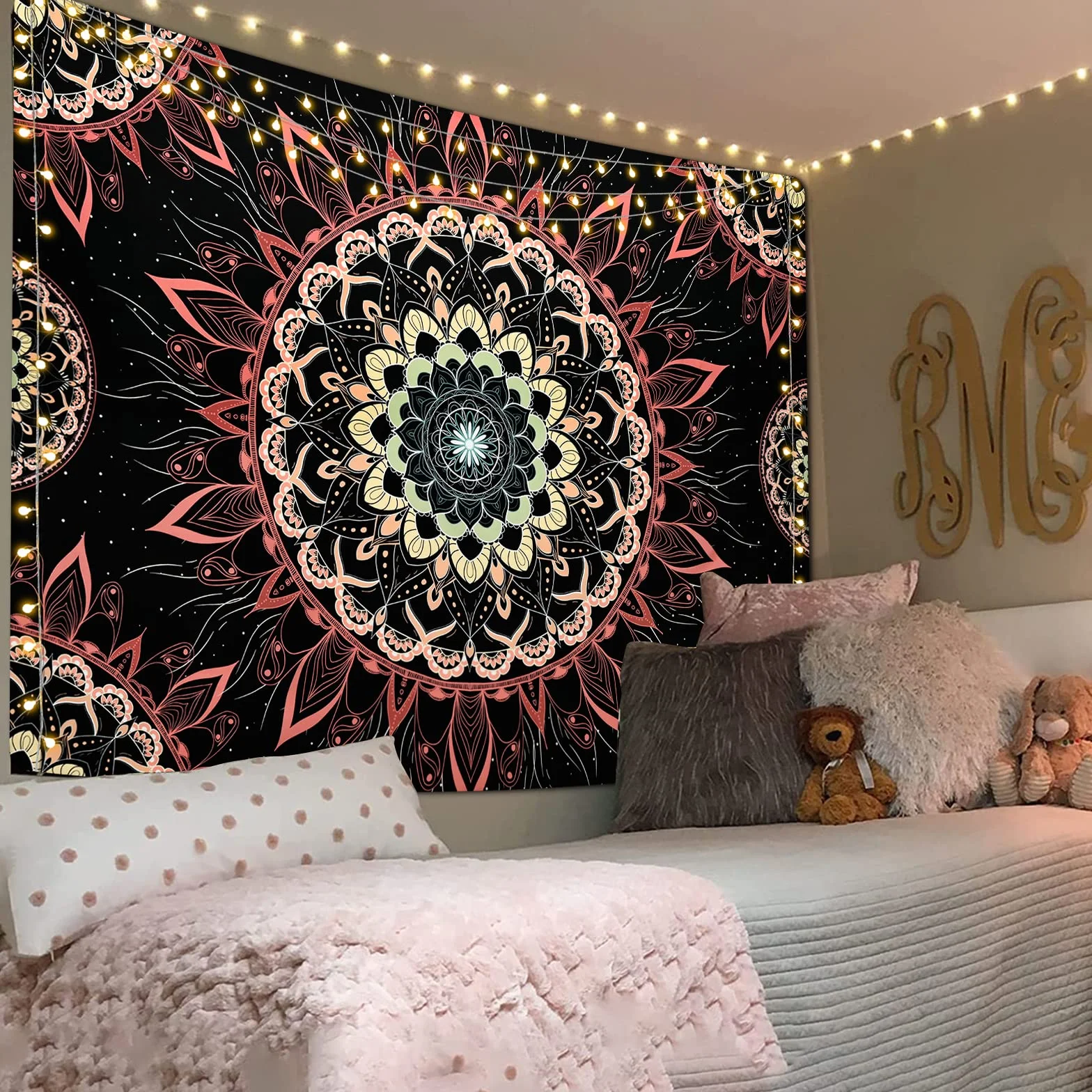 Yugarlibi Mandala Tapiz de Pared Bohemio Rosa Loto 150 x 130 cm