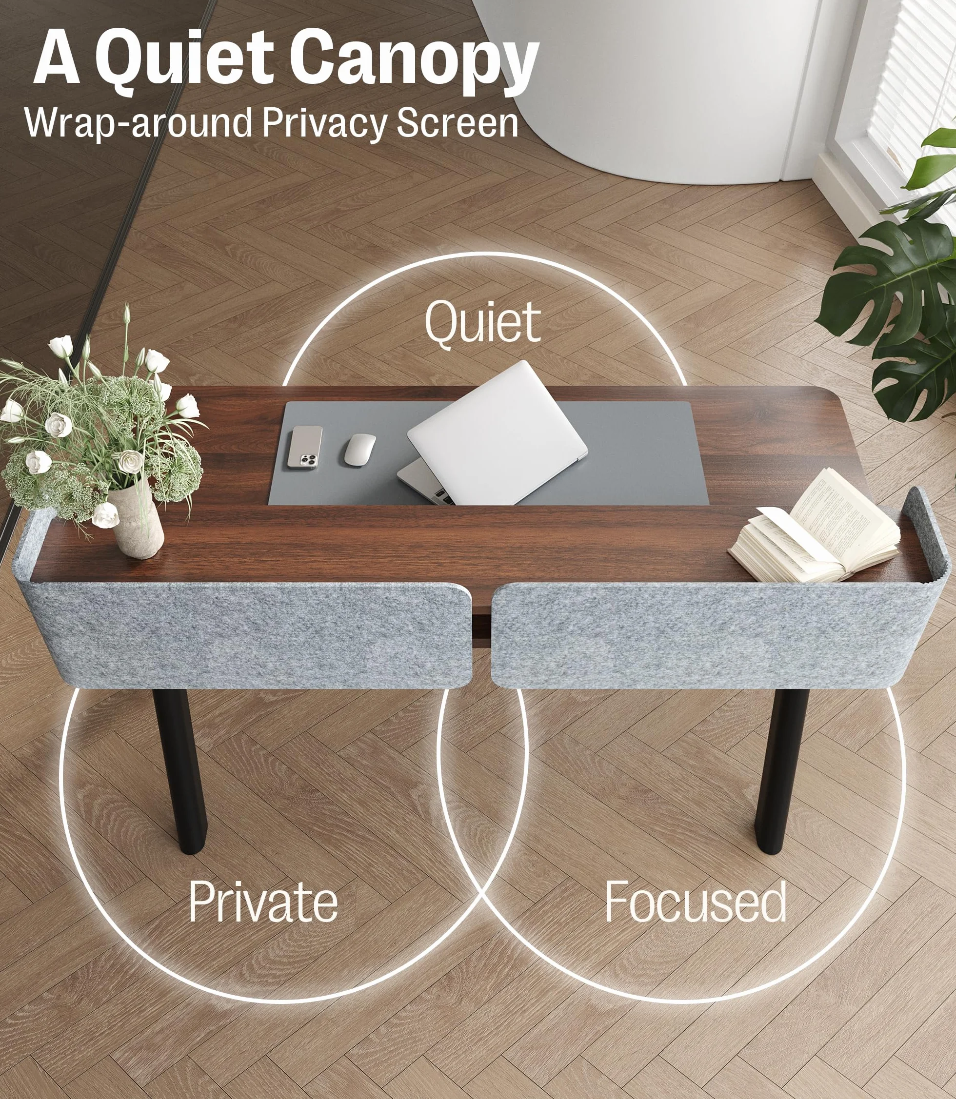 MAIDeSITe Mesa Escritorio Elevable 140x70cm, Estable Eléctrica Elevable Escritorio con Patas Ovaladas Ramificadas, Soporte para Monitor y Pantalla de Fieltro Privada, Mesa para Oficina Hogar