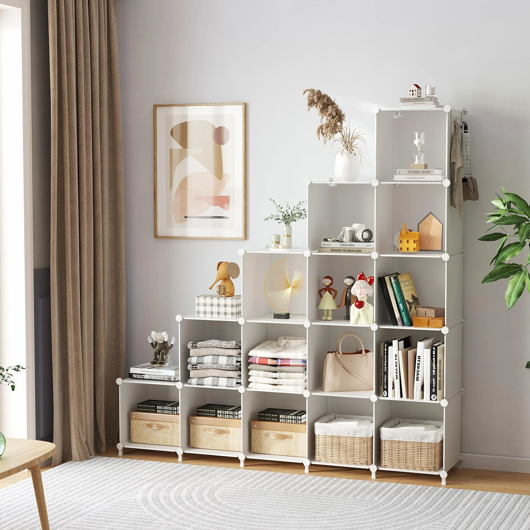 AWTATOS Estantería Modular de Plástico 16 Cubos Organizador de Almacenamiento Apilable
