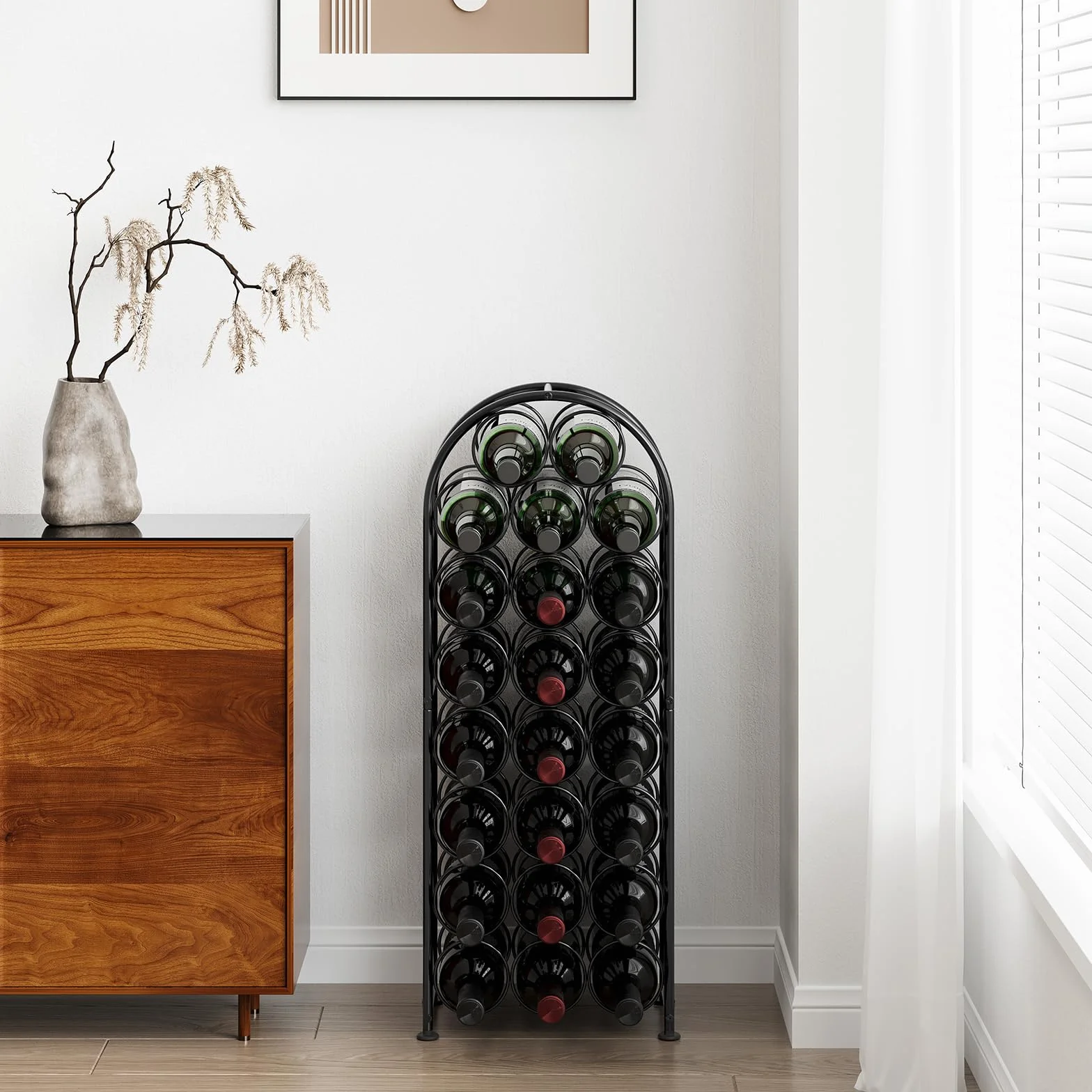 EasyPAG Metal 23 Botellas Botellero Vino Mesa Organizador Vino Almacenamiento Botellas Estantería Vino para Hogar y Cocina,Negro