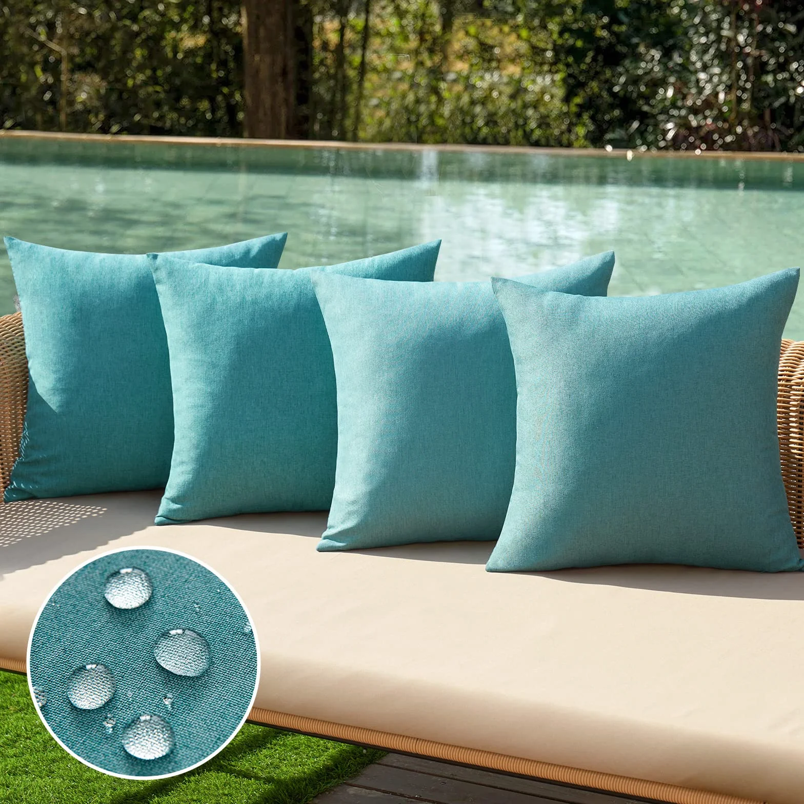 MIULEE Funda de Cojines Exterior Impermeable 45x45cm 4 Piezas Azul Claro