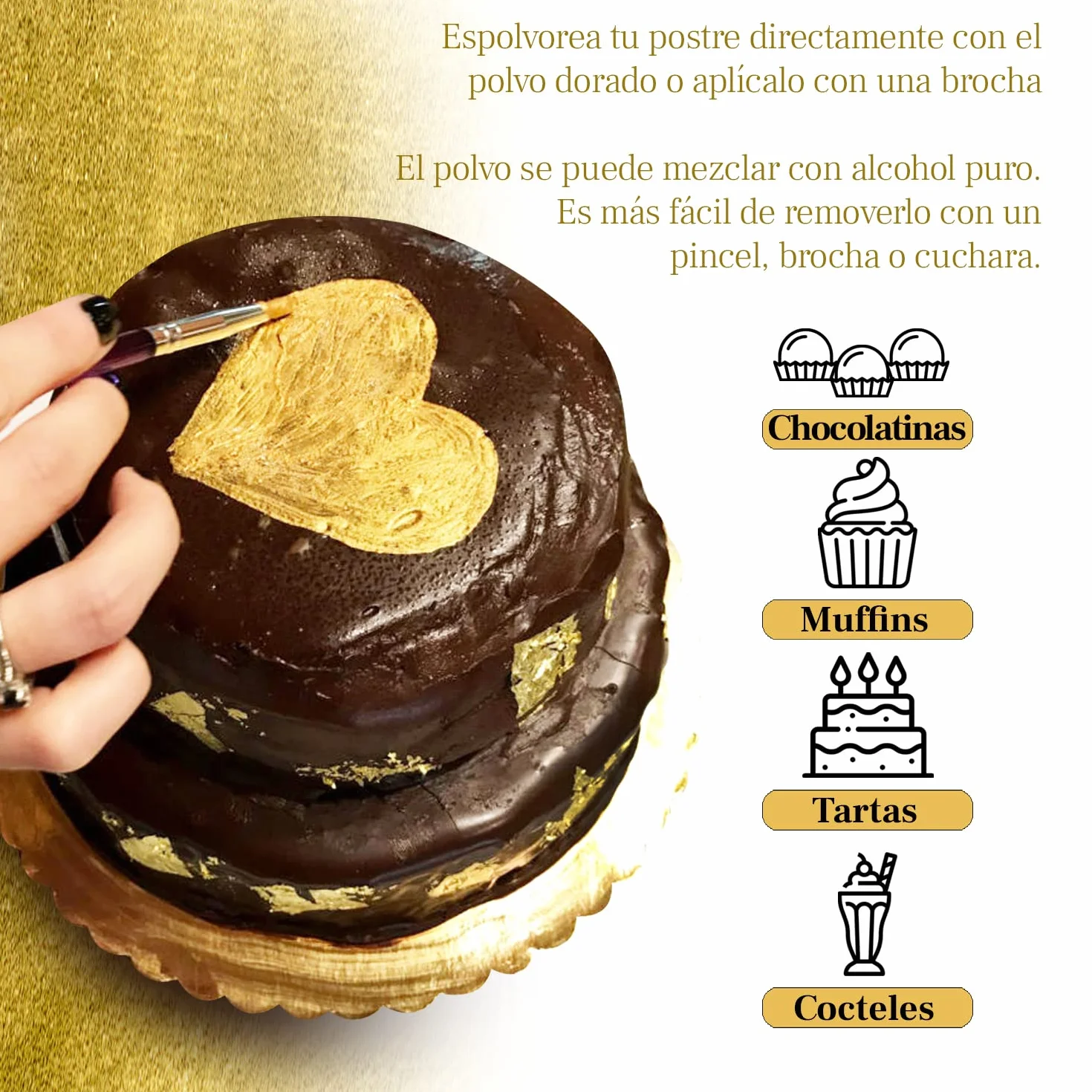 Detox Organica Polvo Oro Comestible Repostería 10g Dorado para Decorar Tartas Bebidas Edible Glitter Sin Gluten Vegano