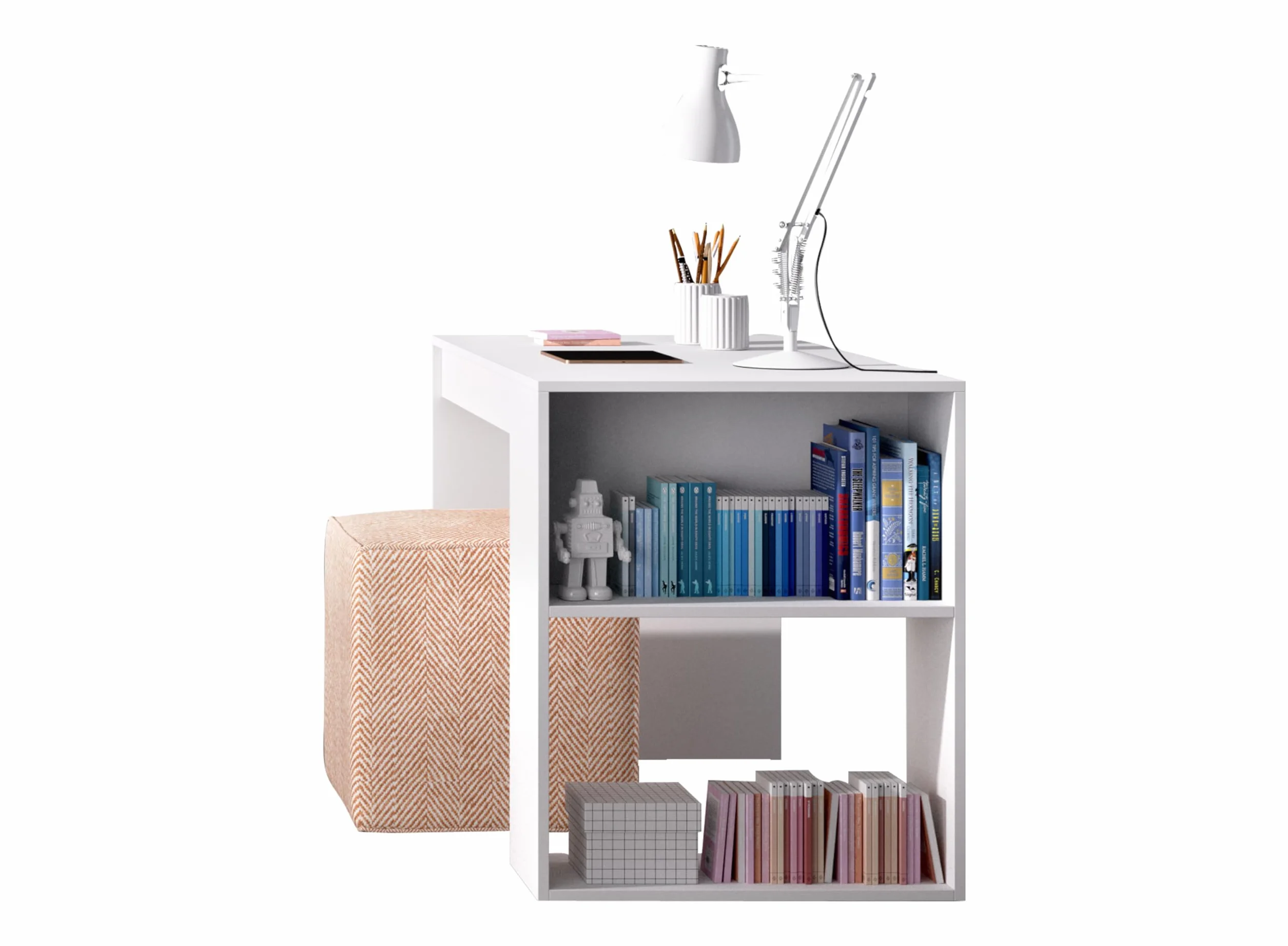 DEKIT GRUPO RIMOBEL BITO PACK - Conjunto de cabezal con mesita de dos cajones y mesa escritorio - BLANCO