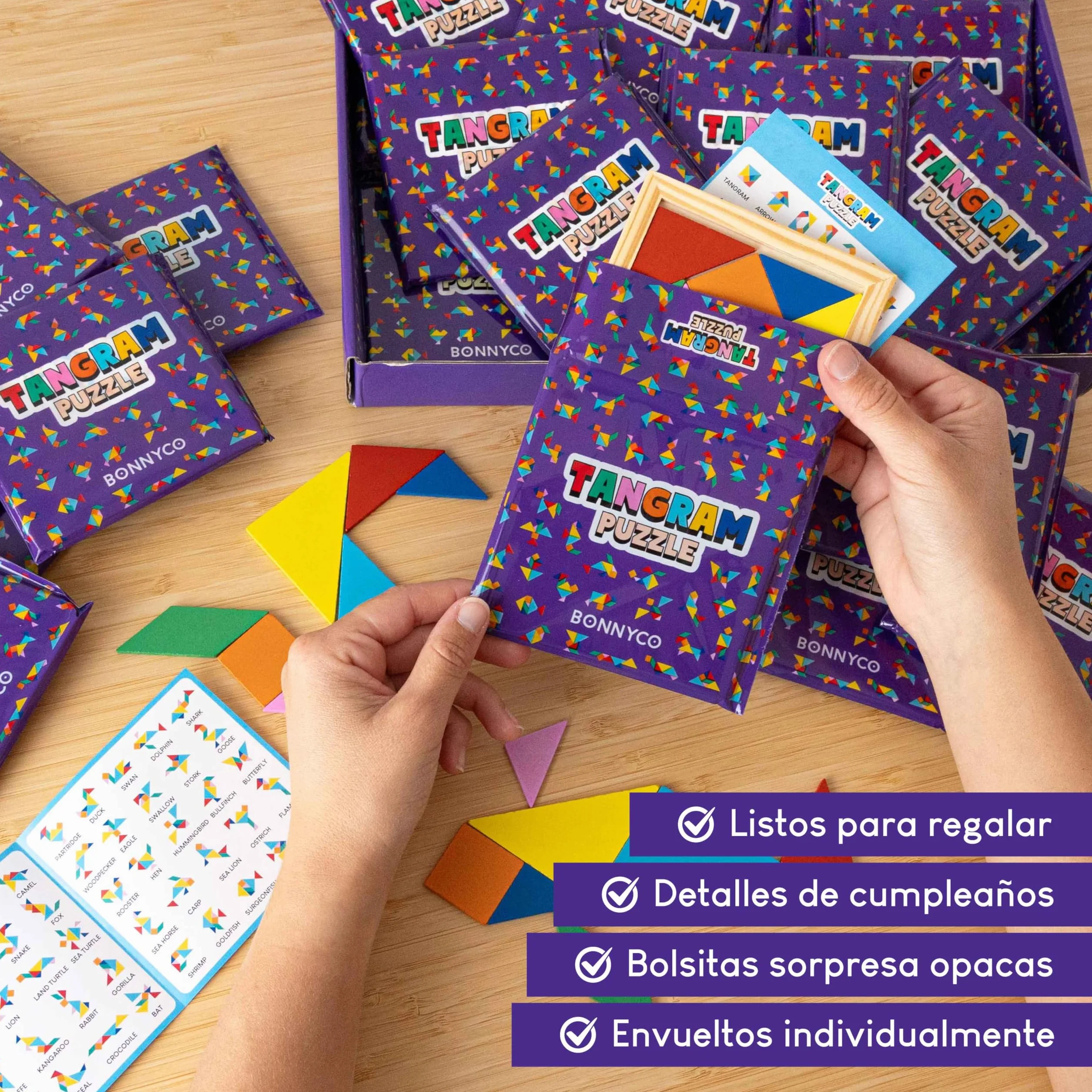 BONNYCO Tangram Infantil Pack 30 Regalos Cumpleaños Niños Rompecabezas