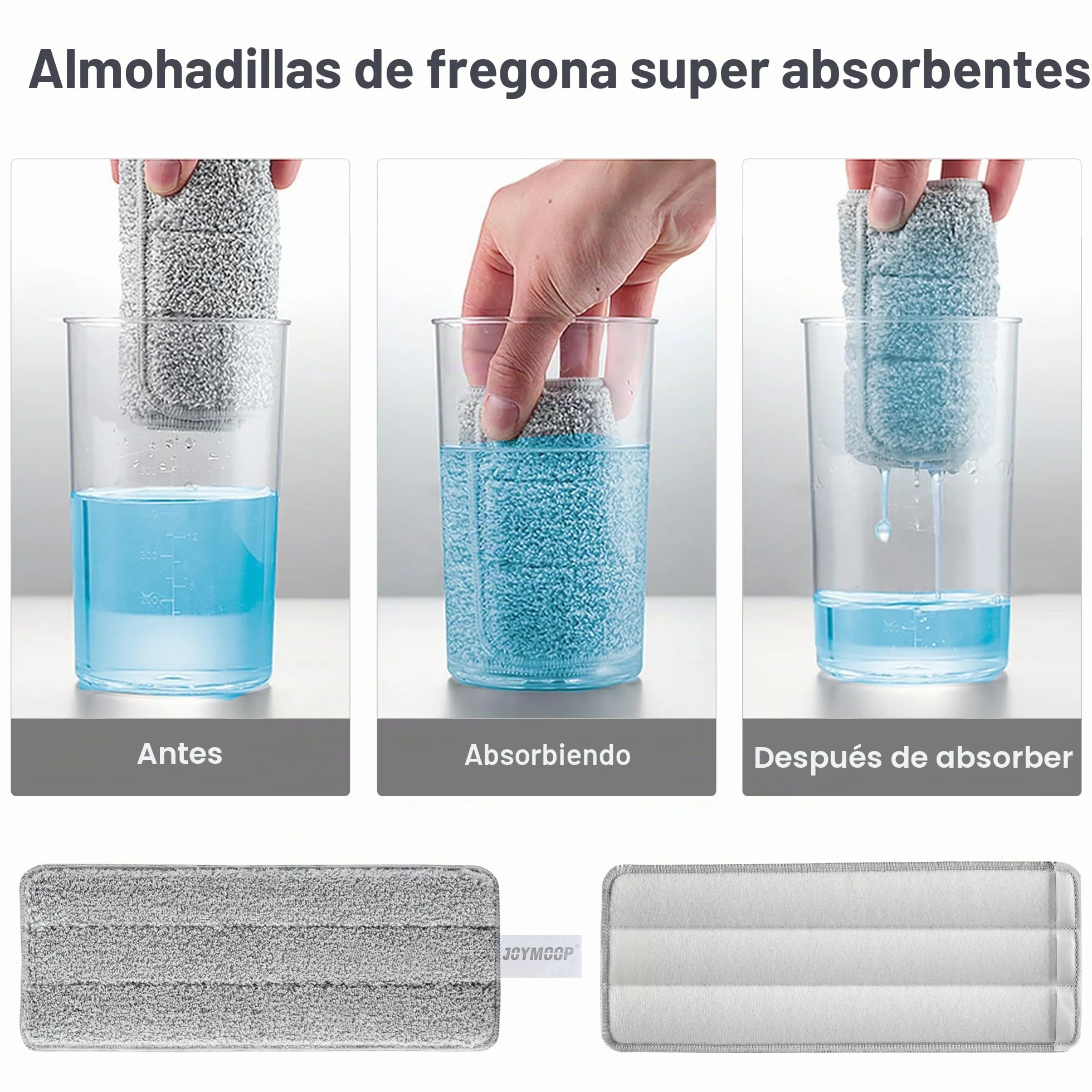 JOYMOOP Fregona plana con cubo escurridor, 3 almohadillas microfibra lavables, limpieza suelos seco y húmedo