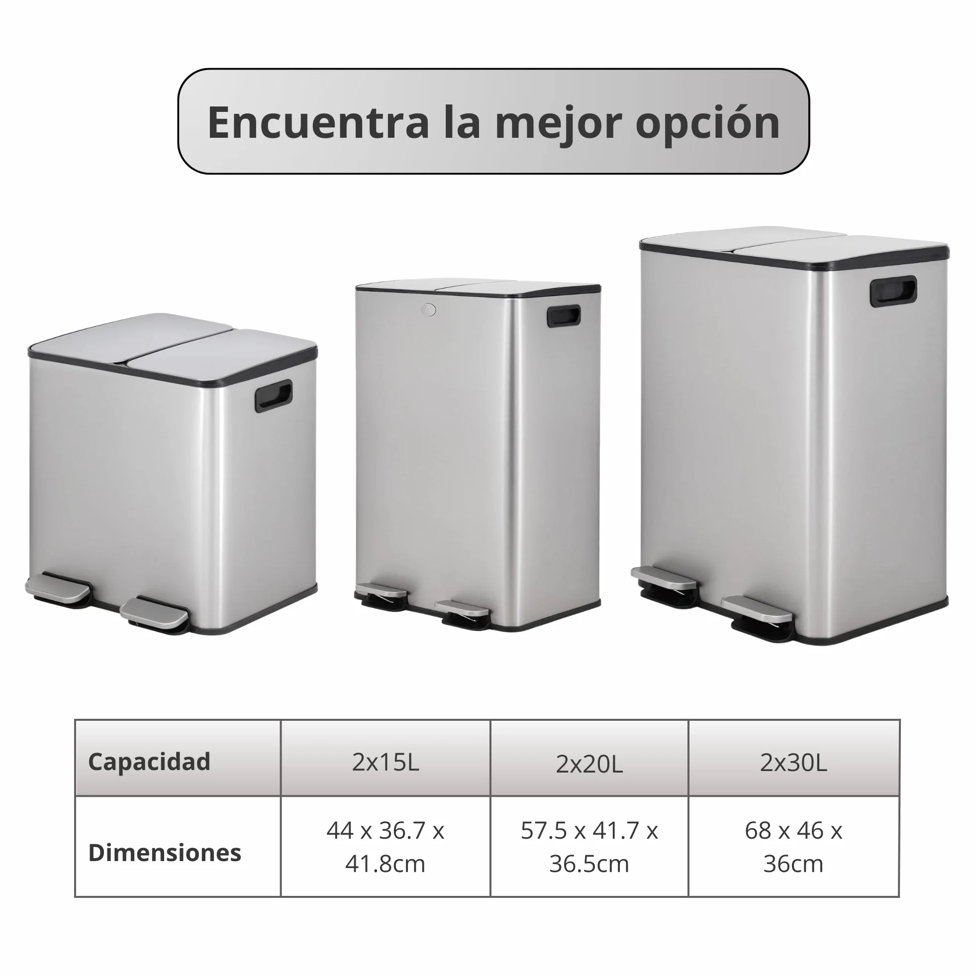 Cubo de Basura para Cocina 2 x 30L (60L), Cubo de Reciclaje Doble, de Acero Inoxidable Antihuella, Tapa de Cierre Suave y Pedal, Incluye 20 Bolsas de Basura, Compartimentos Separados