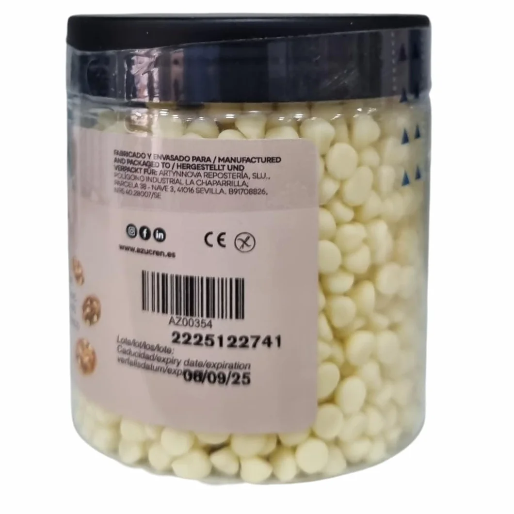 Pepitas de Chocolate Blanco Sin Gluten, Chispas de Chocolate para Repostería, 200g