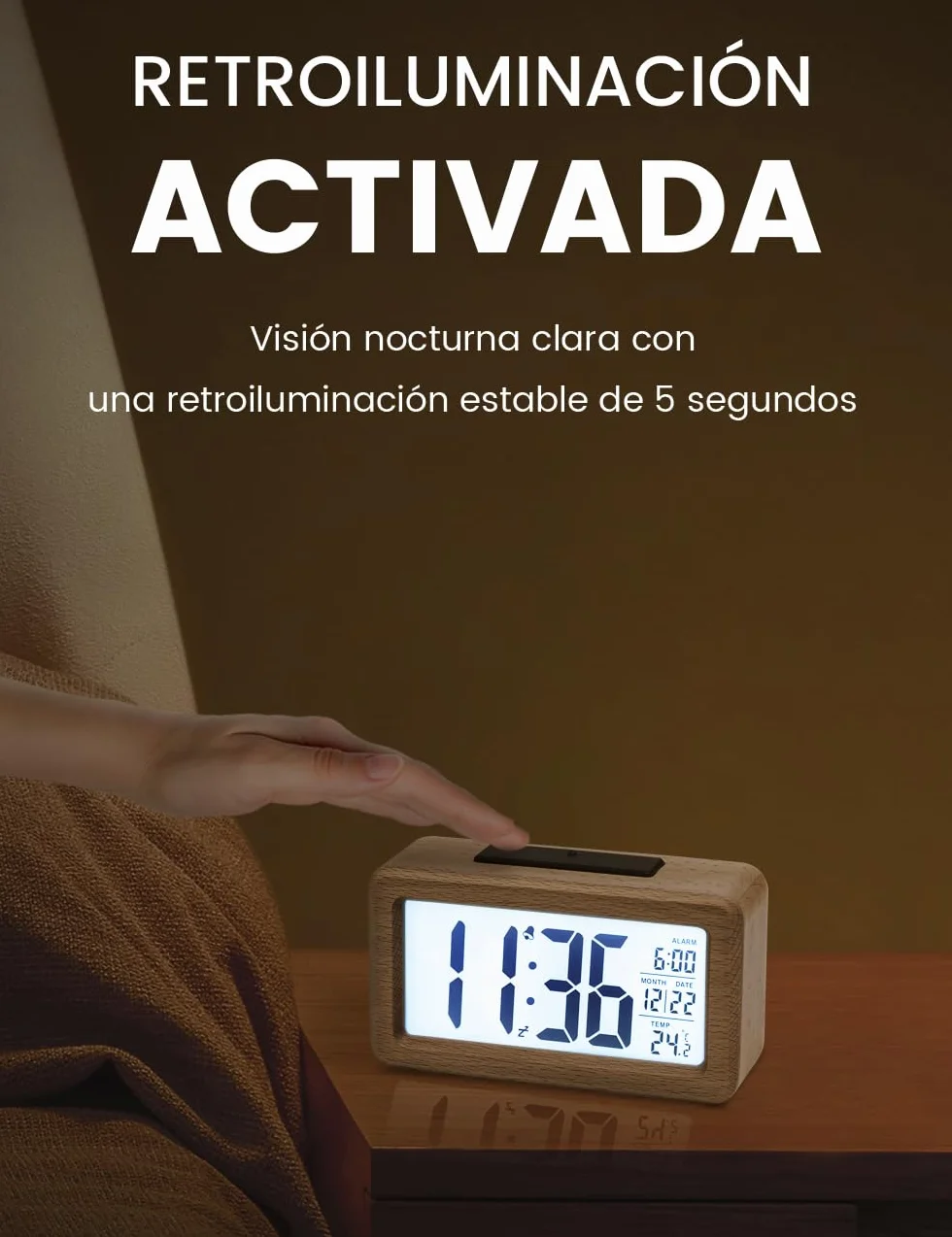 aboveClock Reloj Despertador Digital, Despertador con Pantalla LED de Temperatura, Pantalla Grande, Reloj Despertador Pilas Brillo Regulable, Función Snooze【3 × AAA Baterías Necesarias】