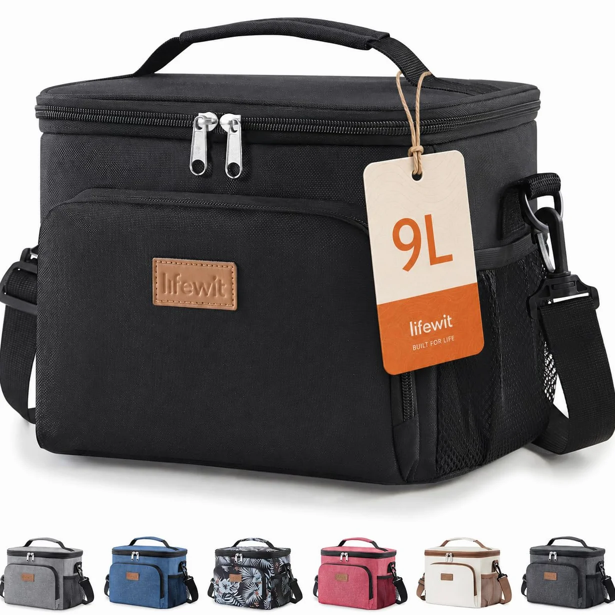 Lifewit Bolsa Térmica Porta Alimentos 9L, Nevera Portátil Impermeable para Trabajo, Playa, Picnic, Viaje, Negro