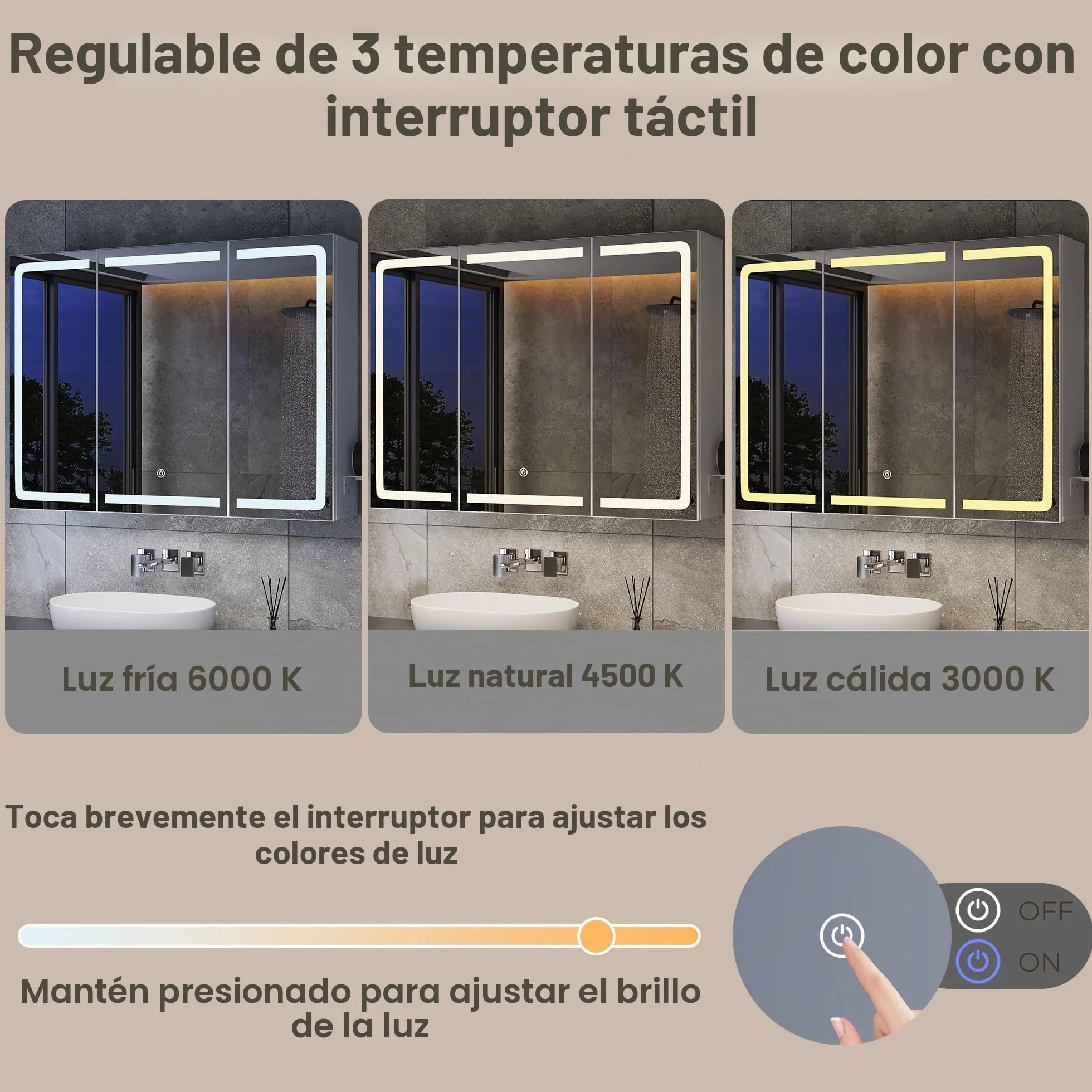 Armario Espejo Baño con Luz y Enchufe, 3 Puertas, Estantes Ajustables, 80x60x16 cm, Blanco
