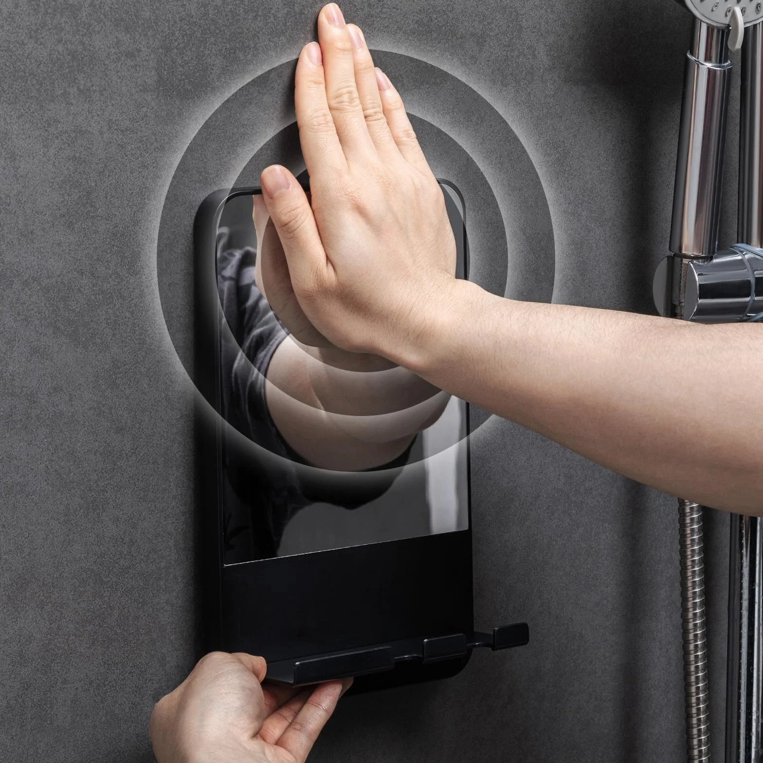 Espejo Anti Niebla para Ducha Negro TAILI con Soporte para Maquinilla de Afeitar
