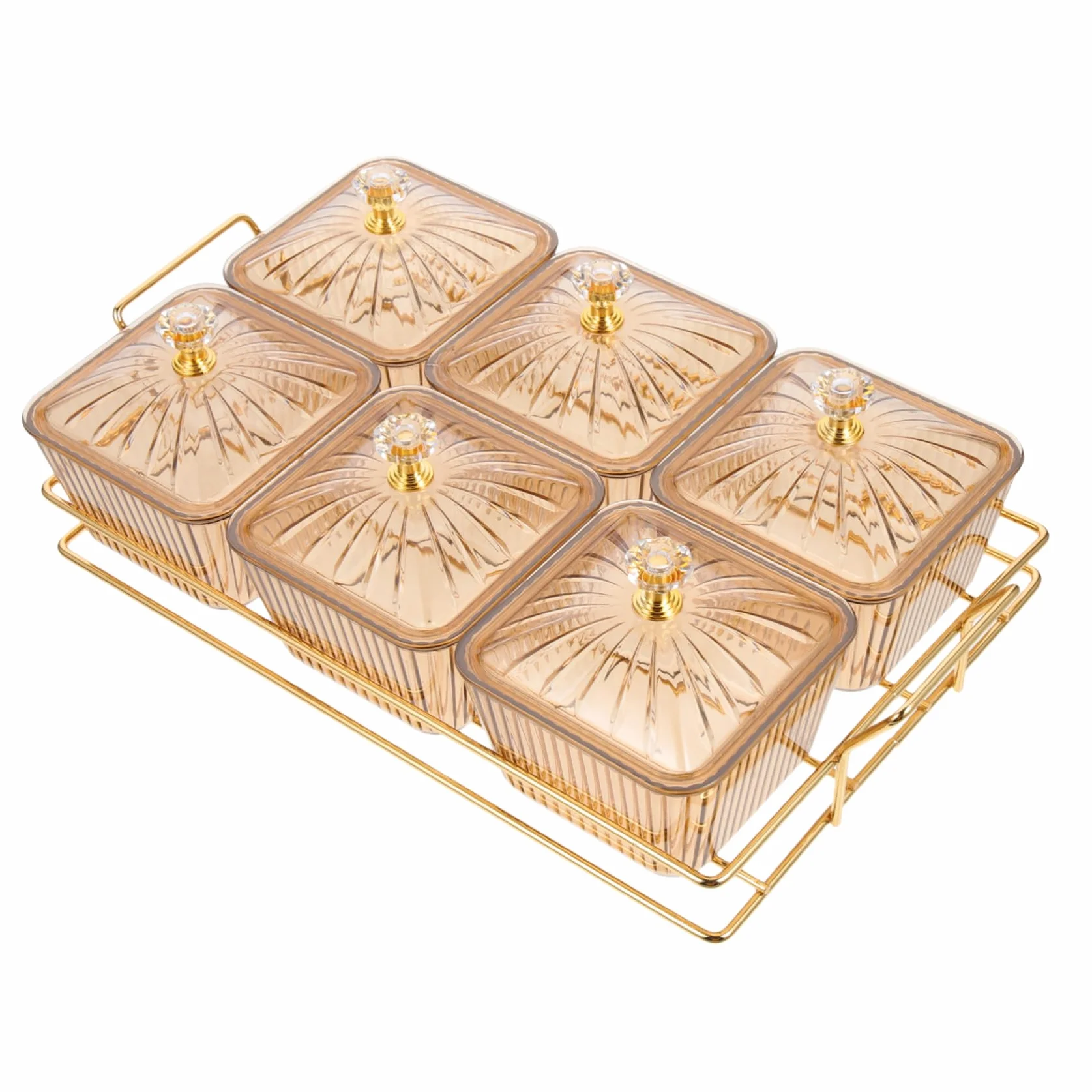 GLEAVI Plato para Guardar Condimentos y Snacks Dorado para Servir Aperitivos de Hierro con 6 Compartimentos Adecuado para Bodas y Reuniones en Casa