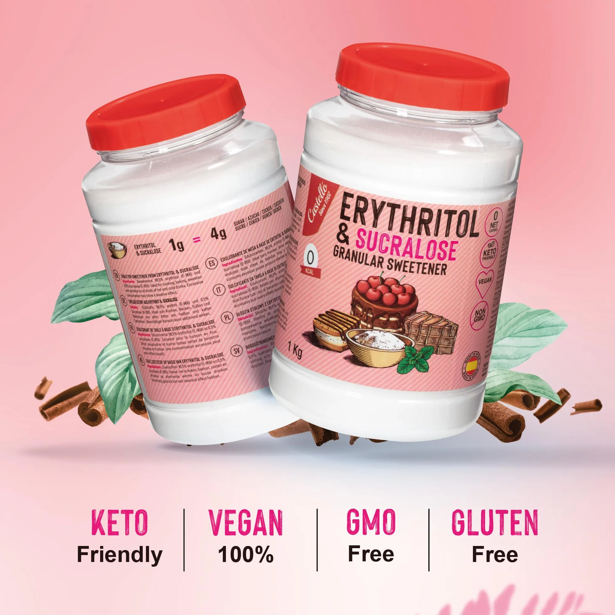 Castello Eritritol + Sucralosa 1:4 1 kg Edulcorante 0 Carbohidratos Keto No OGM