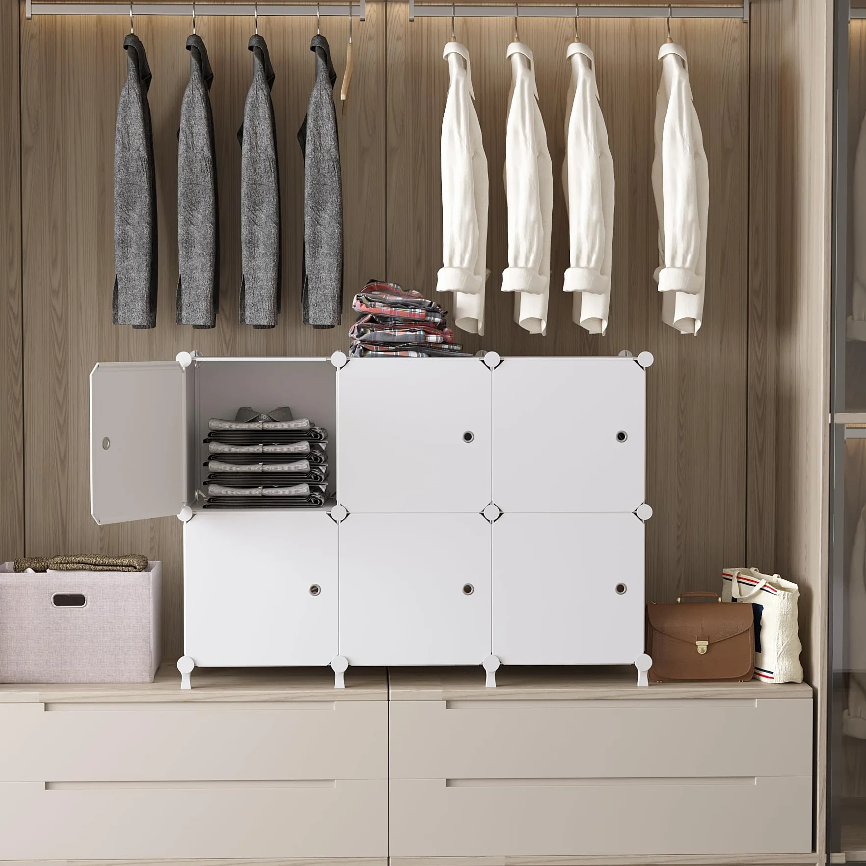 AWTATOS Organizador de Almacenamiento de 6 Cubos con Puertas, Estante Modular Apilable Blanco