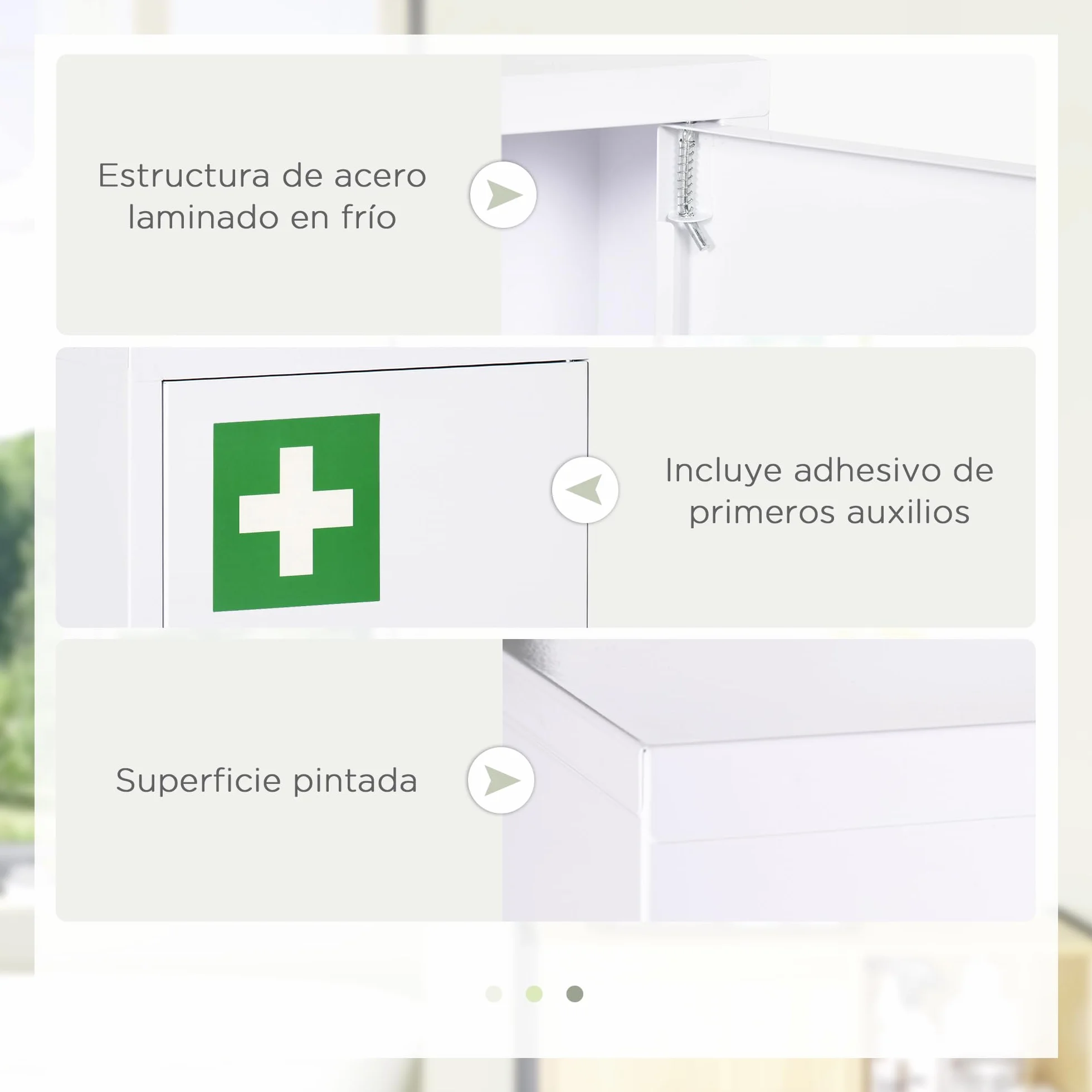 Kleankin Botiquín de Pared de Acero Primeros Auxilios 3 Niveles Armario Baño Cerradura 40x15x53,5 cm Blanco